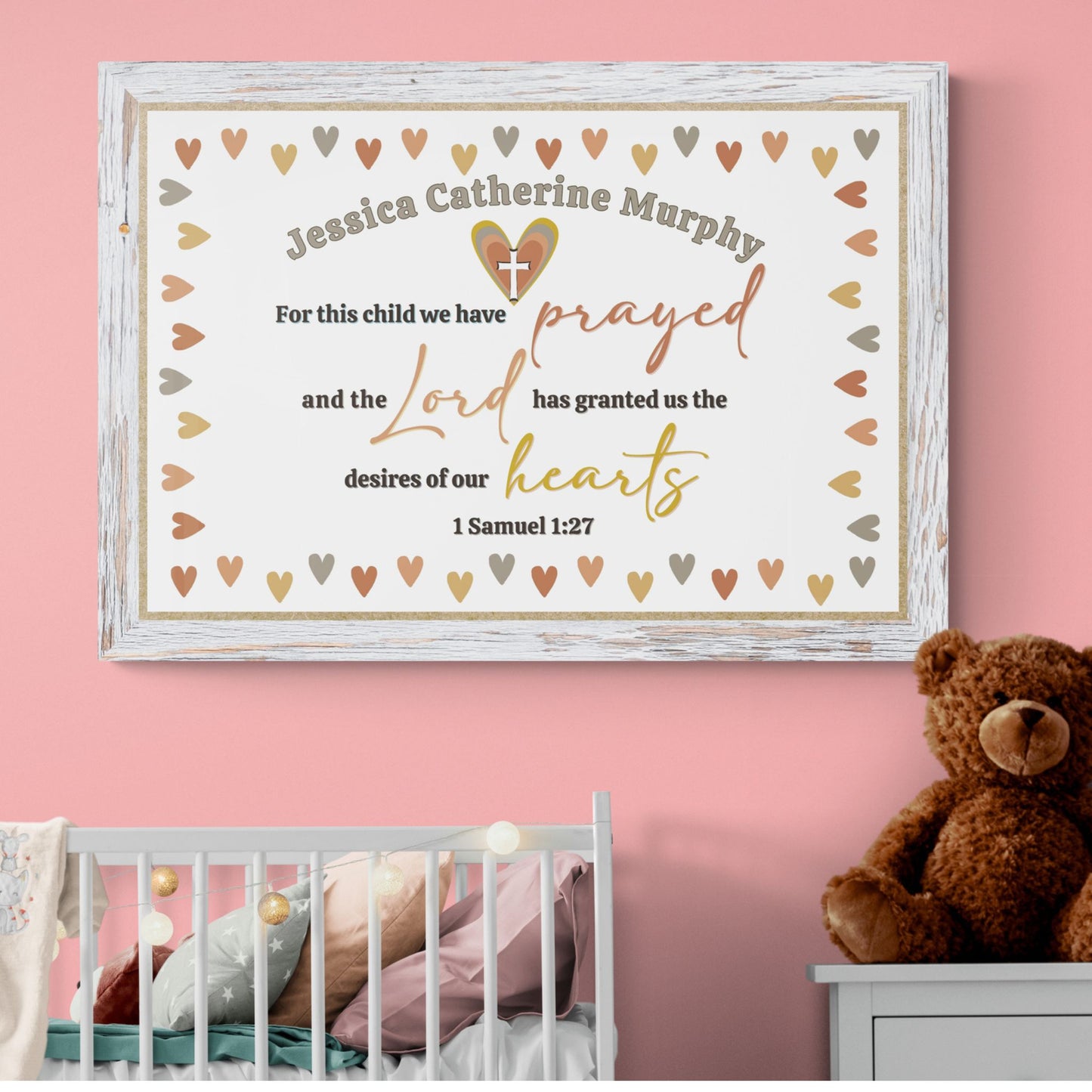 1 Samuel 1:27 Sign Custom Made Print Bible Verse Wall Art Personalized Name Sign For This Child We Have Prayed Hearts Sign Baby Nursery Art