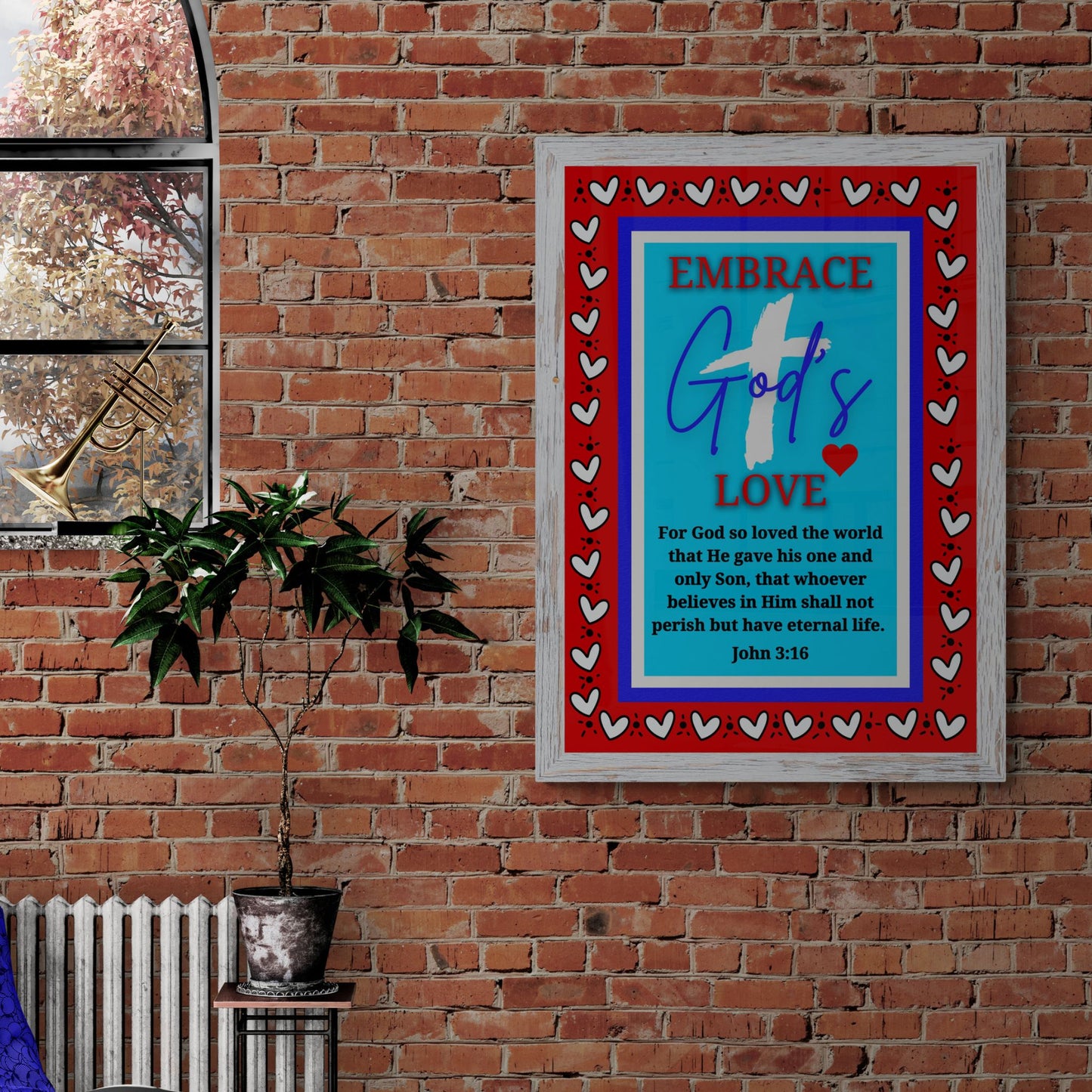 John 3:16 Bible Verse Print For God So Loved the World Poster Wall Art for Christian Affirmation Poster Colorful Jesus Cross Eternal Life