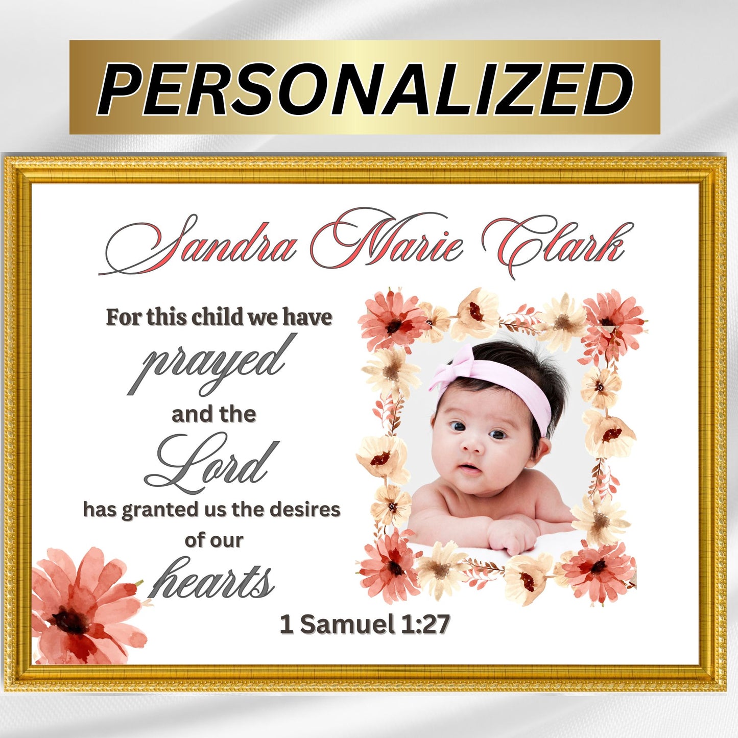 1 Samuel 1:27 Sign For This Child We Have Prayed Personalized Nursery Wall Art Christian Wall Decor Above Crib Sign Custom Horizontal Sign