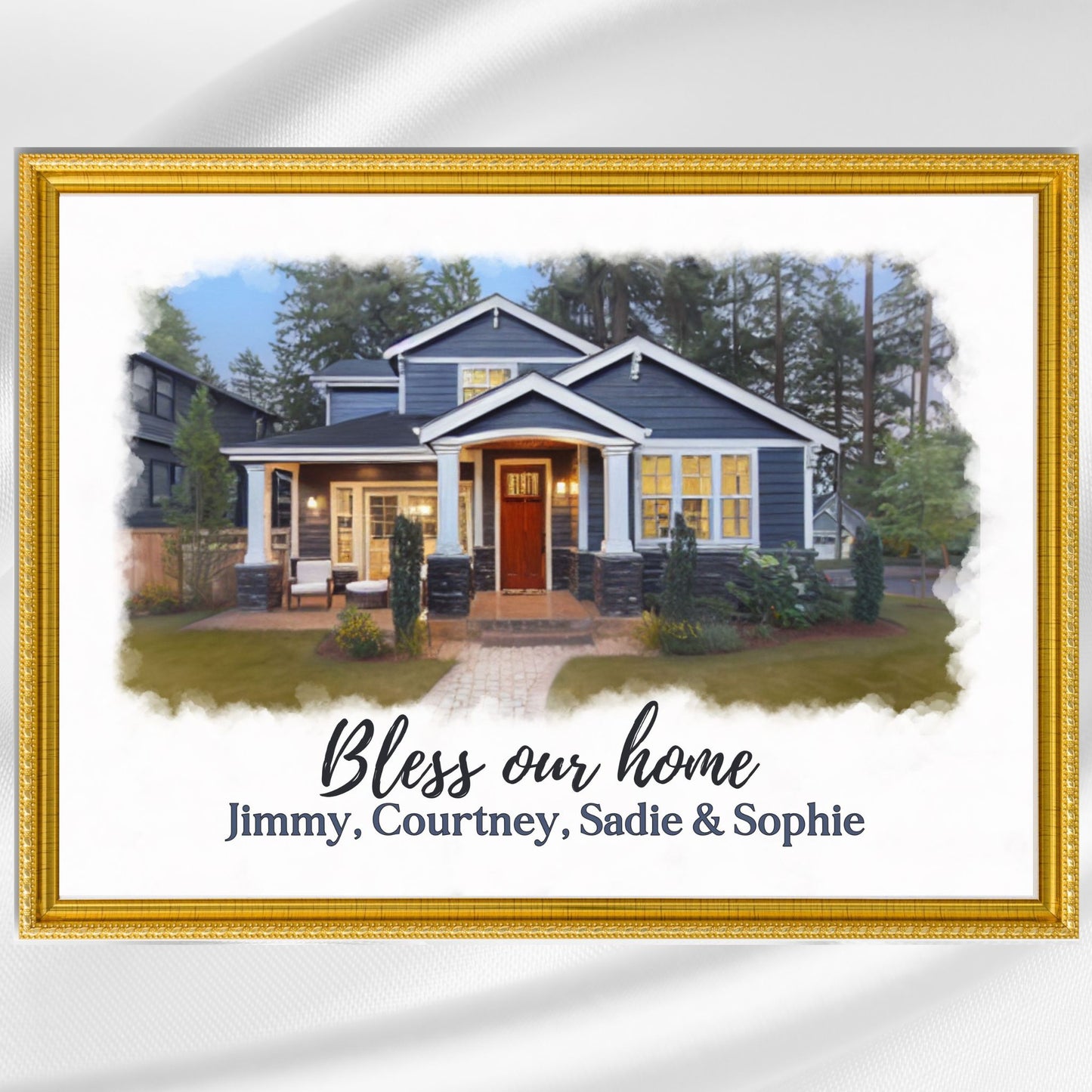Bless Our Home Poster Print Painted House Personalized and Customizable Christian Themed Print