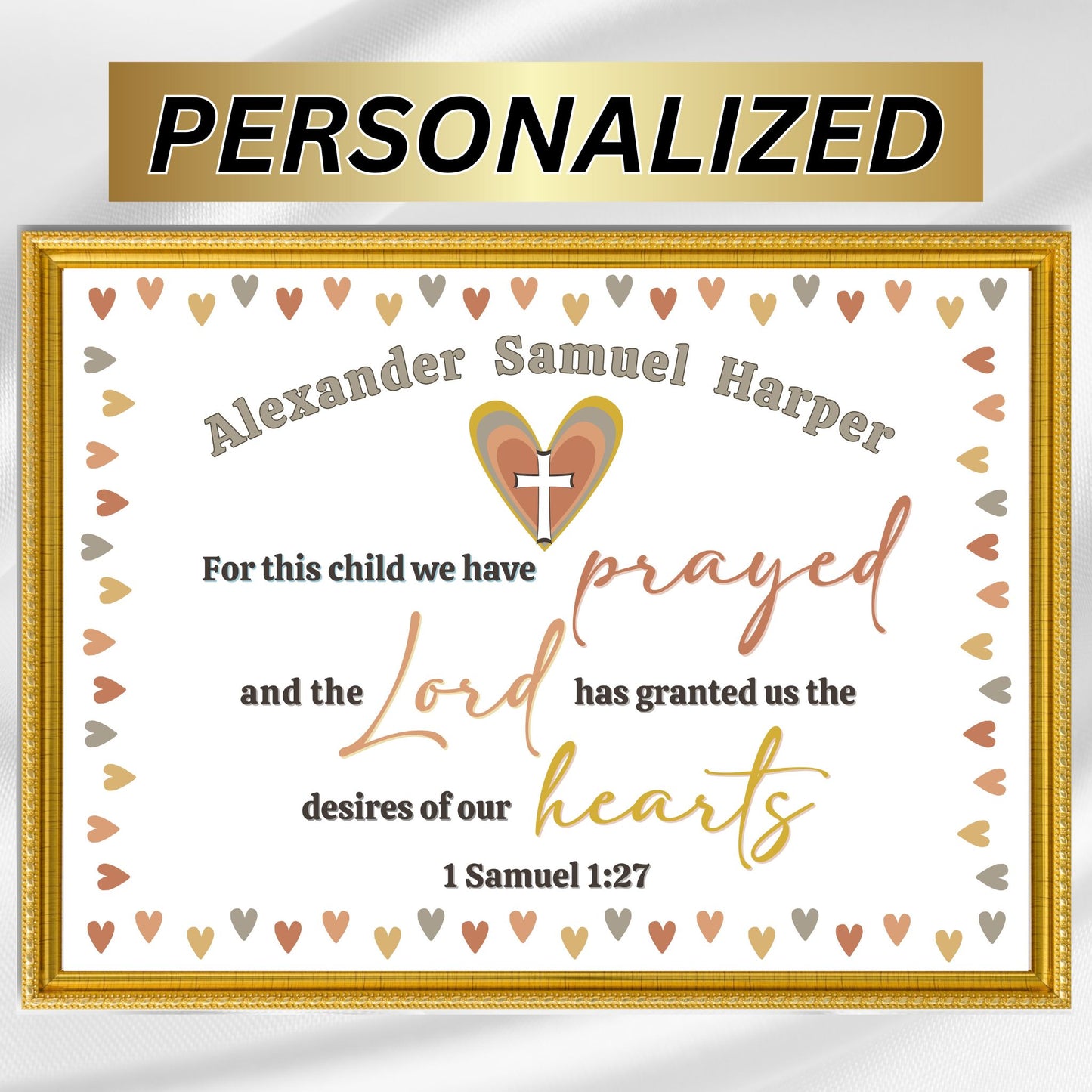 1 Samuel 1:27 Sign Custom Made Print Bible Verse Wall Art Personalized Name Sign For This Child We Have Prayed Hearts Sign Baby Nursery Art
