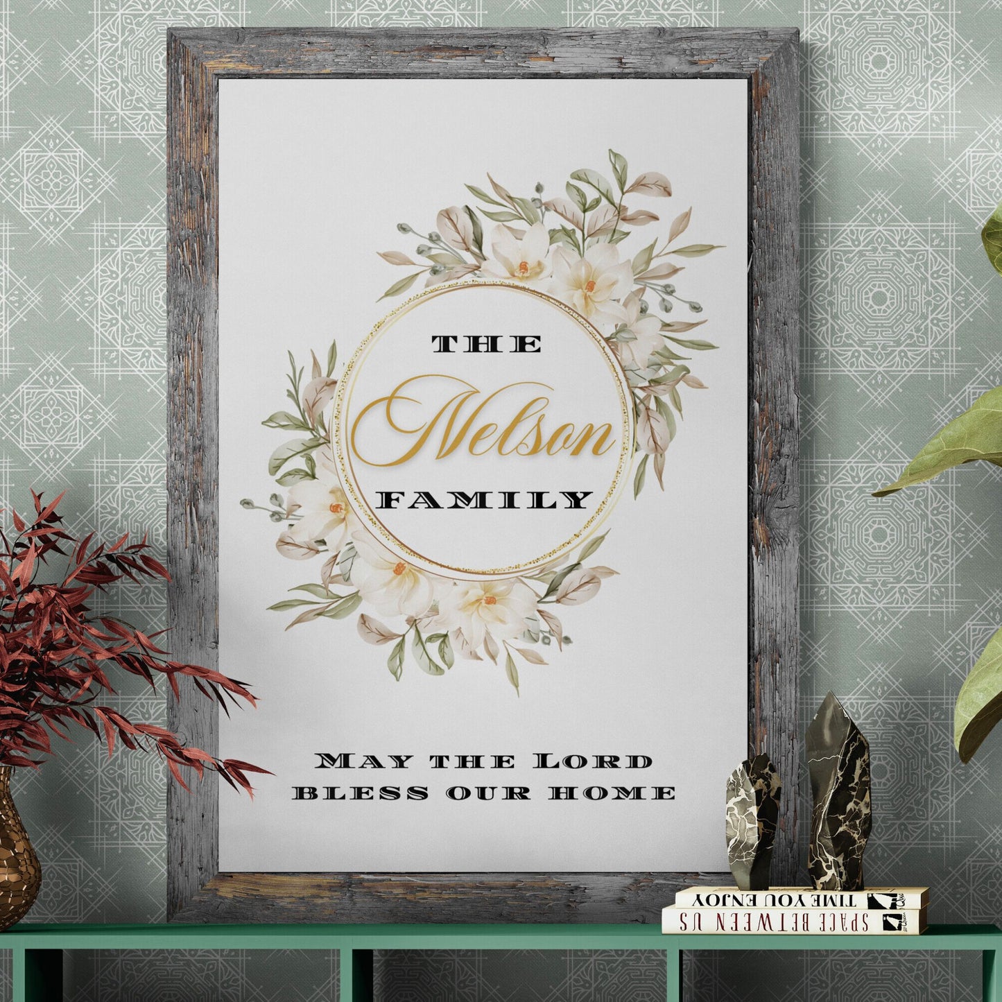 Personalized Custom Made Last Name Sign Christian Wall Art Flower Print May the Lord Bless Our Home Sign Wedding Gift Anniversary Gift