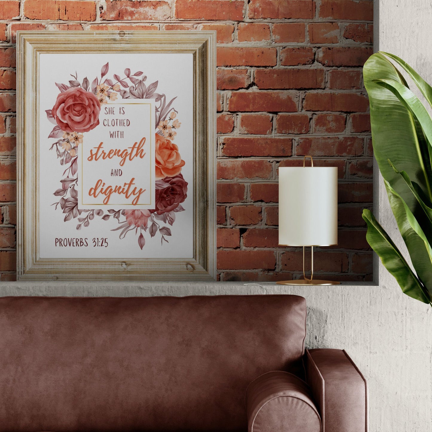Proverbs 31:25 Print Christian Wall Art She is Clothed with Strength and Dignity Poster Feminine Print Girls Bedroom Wall Art Dorm Decor Classic Semi-Glossy Paper Poster