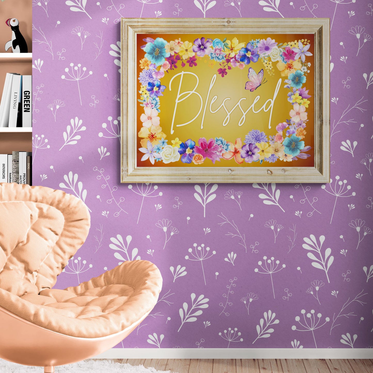 Blessed Sign Gratitude Poster Religious Print God's Blessings Mosaic of Flowers Print Christian Inspired Poster Grateful Thankful Blessed Sign Vibrant Colored Sign Classic Semi-Glossy Paper Poster