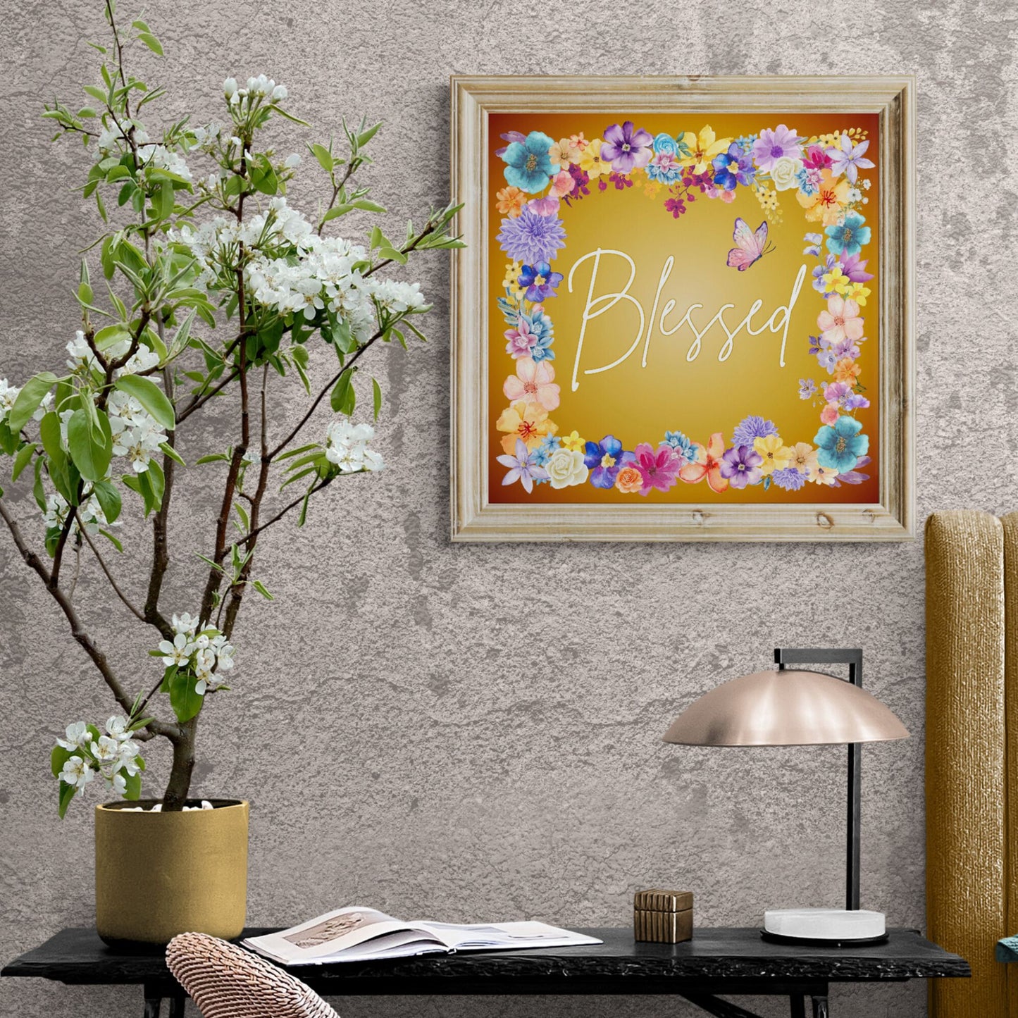 Blessed Sign Gratitude Poster Religious Print God's Blessings Mosaic of Flowers Print Christian Inspired Poster Grateful Thankful Blessed Sign Vibrant Colored Sign