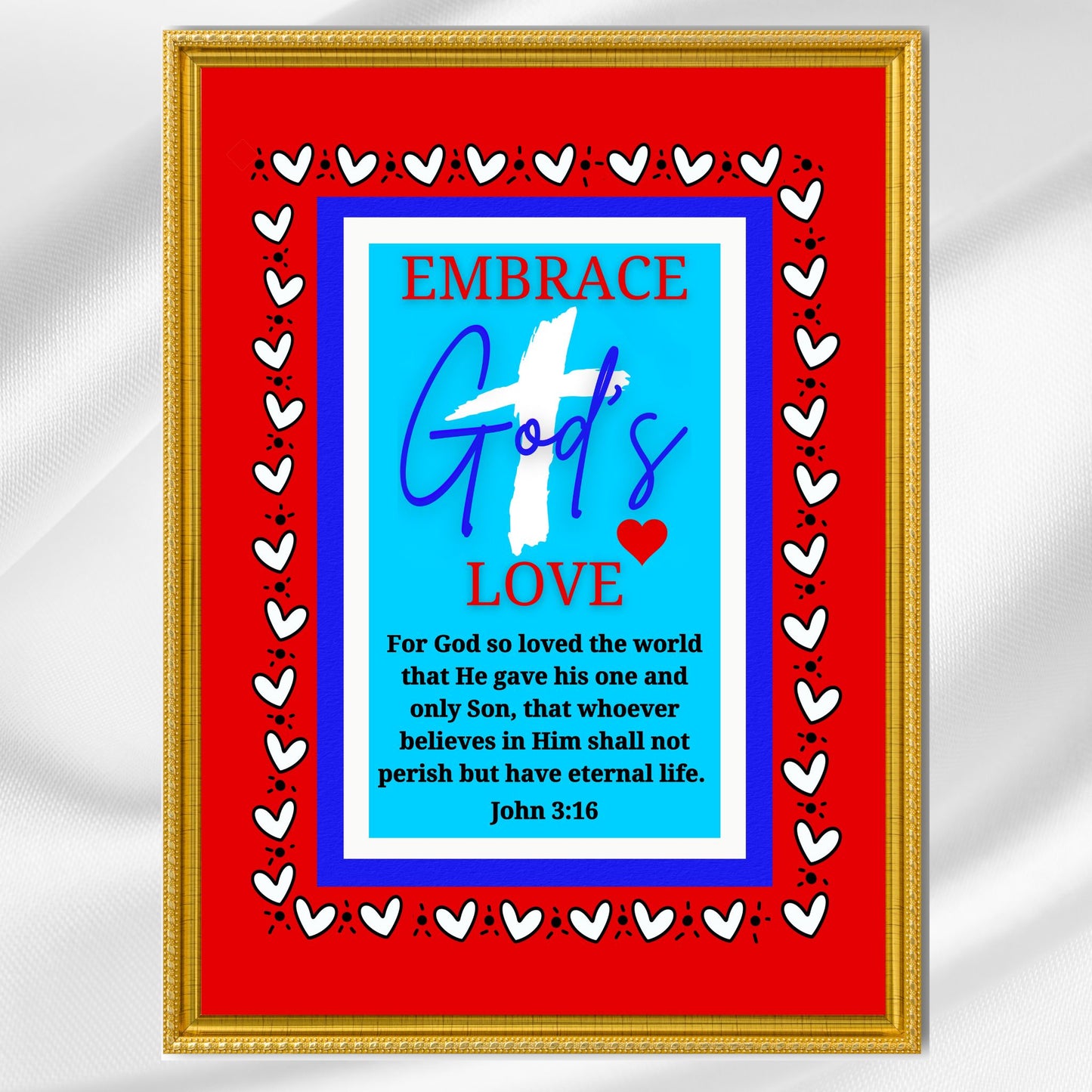 John 3:16 Bible Verse Print For God So Loved the World Poster Wall Art for Christian Affirmation Poster Colorful Jesus Cross Eternal Life