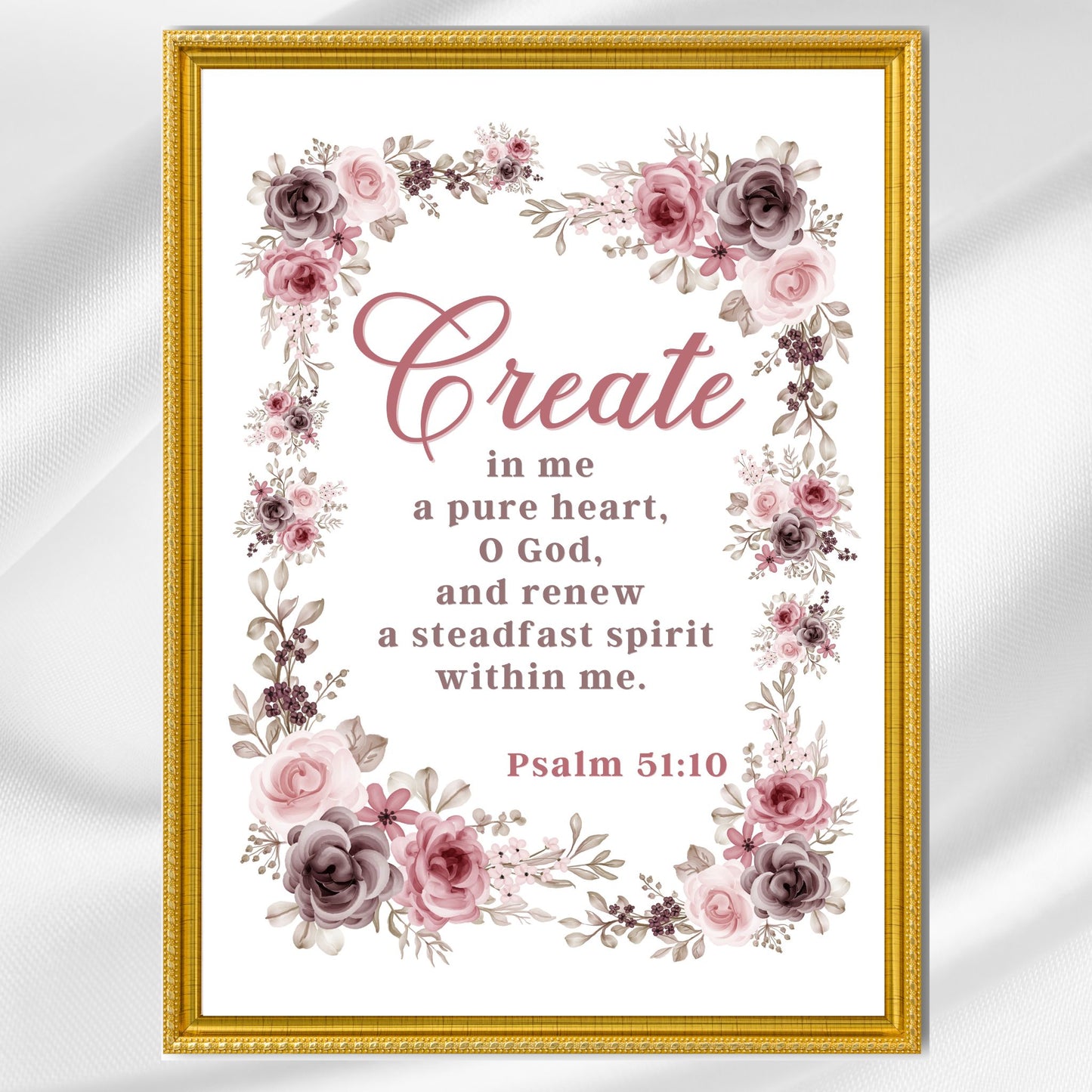 Psalm 51:10 Create in Me a Pure Heart Poster Print Renew a Steadfast Spirit Within Me Christian Wall Art Bible Verse Print Jesus PosterClassic Semi-Glossy Paper Poster