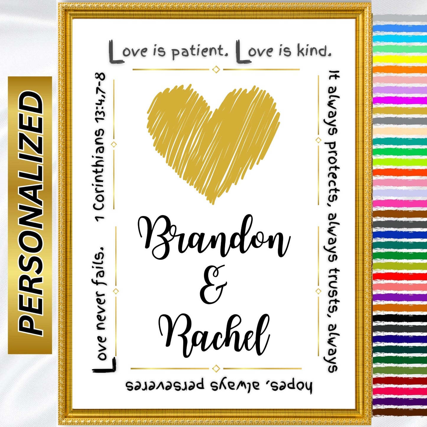 1 Corinthians 13 Print Personalized Custom Made Sign Love is Patient Christian Wall Art Wedding Gift Custom Couple Names Anniversary Gift