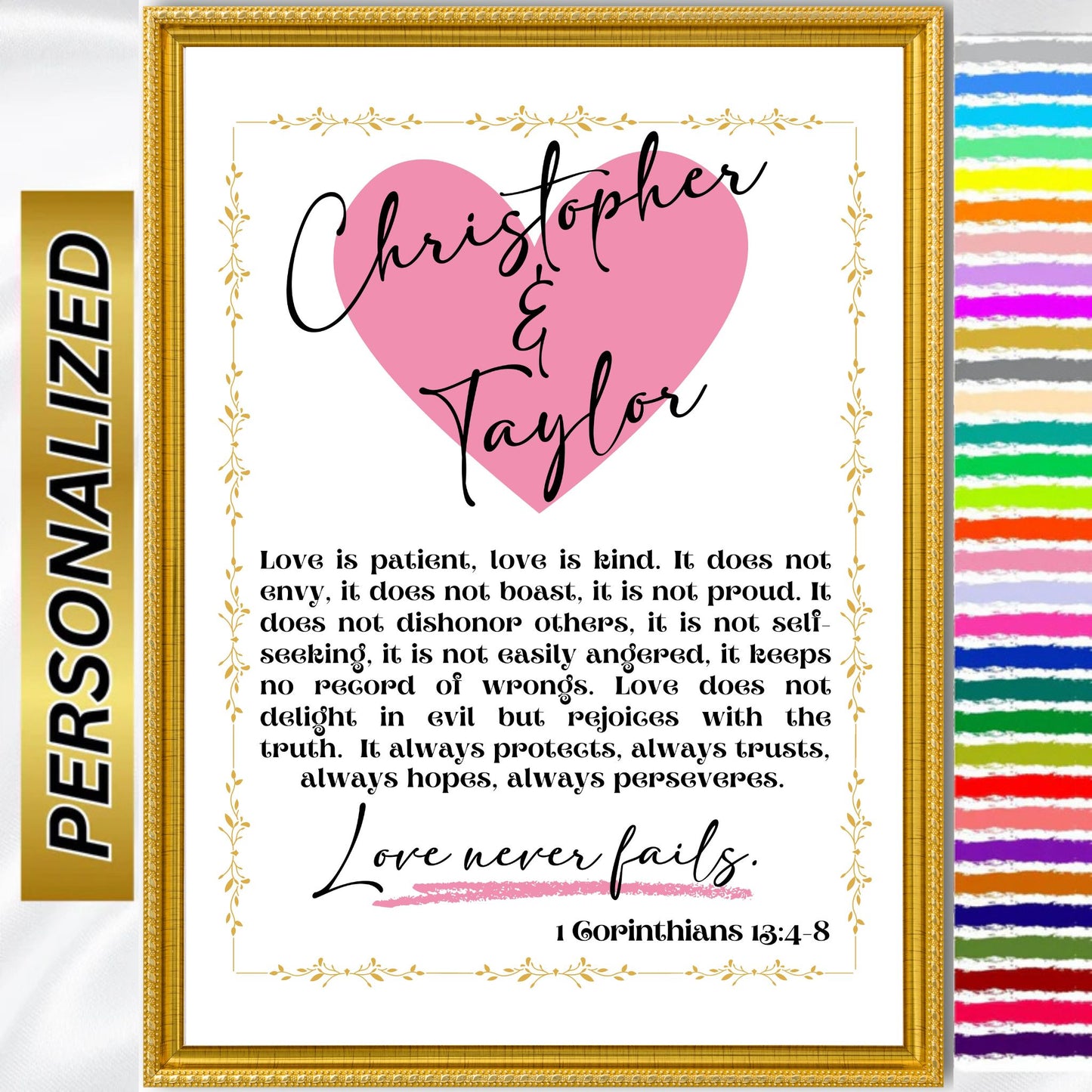 1 Corinthians 13 Print Personalized Custom Made Sign Love is Patient Wedding Gift Christian Wall Art Couple Names Anniversary Gift Love Sign