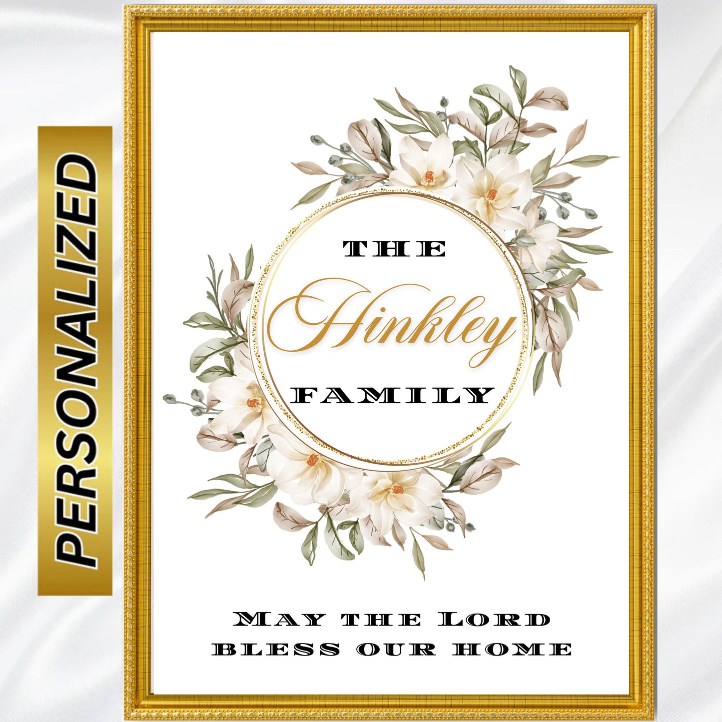 Personalized Custom Made Last Name Sign Christian Wall Art Flower Print May the Lord Bless Our Home Sign Wedding Gift Anniversary Gift