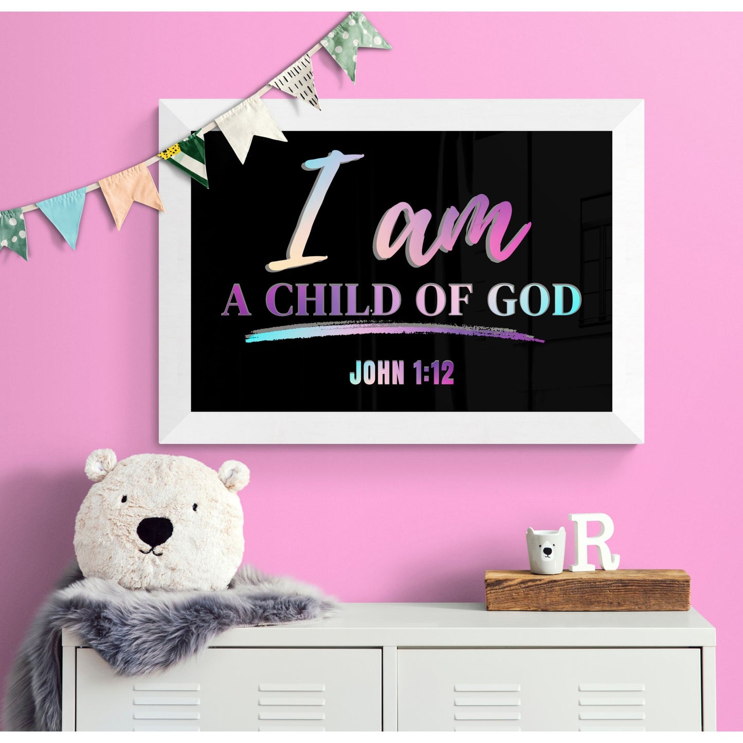John 1:12 Bible Verse Print Christian Wall Art I am a child of God Poster Behold I am God's Child I am his Colorful Religious Art God Art Classic Semi-Glossy Paper Poster