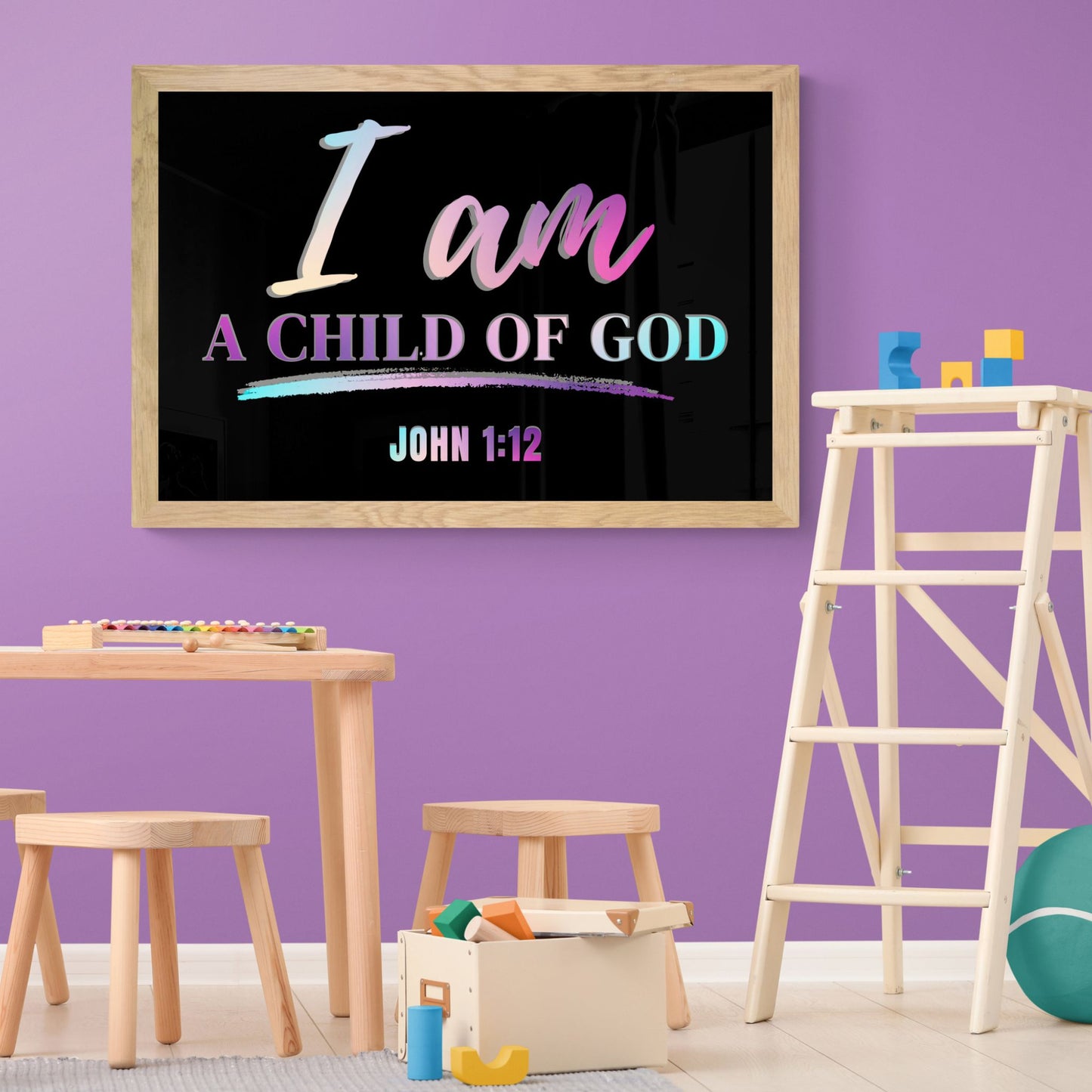 John 1:12 Bible Verse Print Christian Wall Art I am a child of God Poster Behold I am God's Child I am his Colorful Religious Art God Art Classic Semi-Glossy Paper Poster