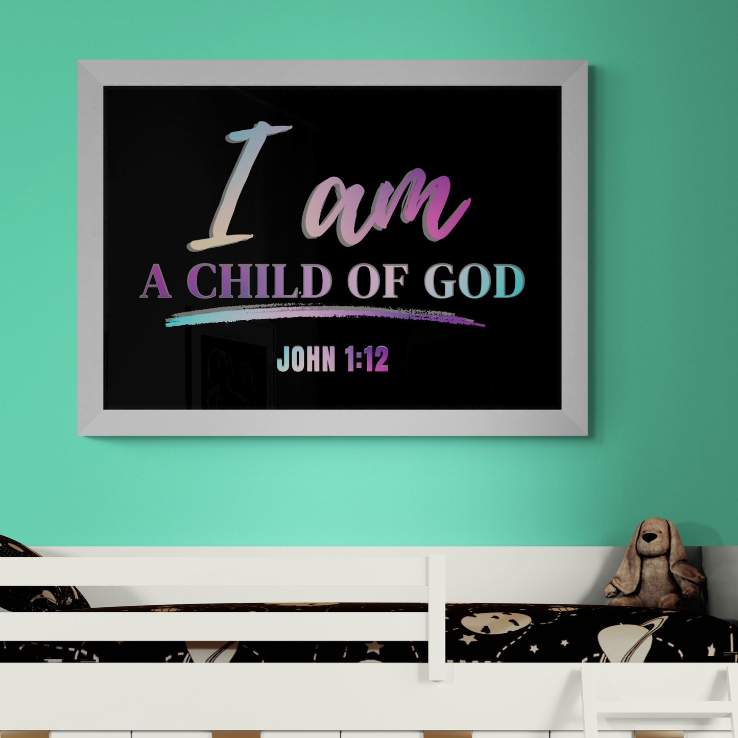 John 1:12 Bible Verse Print Christian Wall Art I am a child of God Poster Behold I am God's Child I am his Colorful Religious Art God Art Classic Semi-Glossy Paper Poster