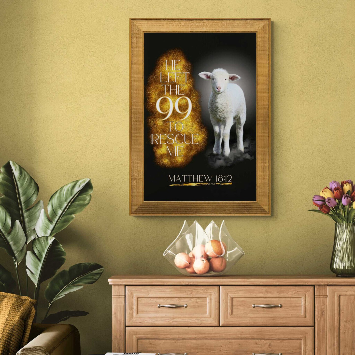 Matthew 18:12 Bible Verse Print He Left the 99 to Rescue Me Poster Christian Inspired Print Classic Semi-Glossy Paper Poster