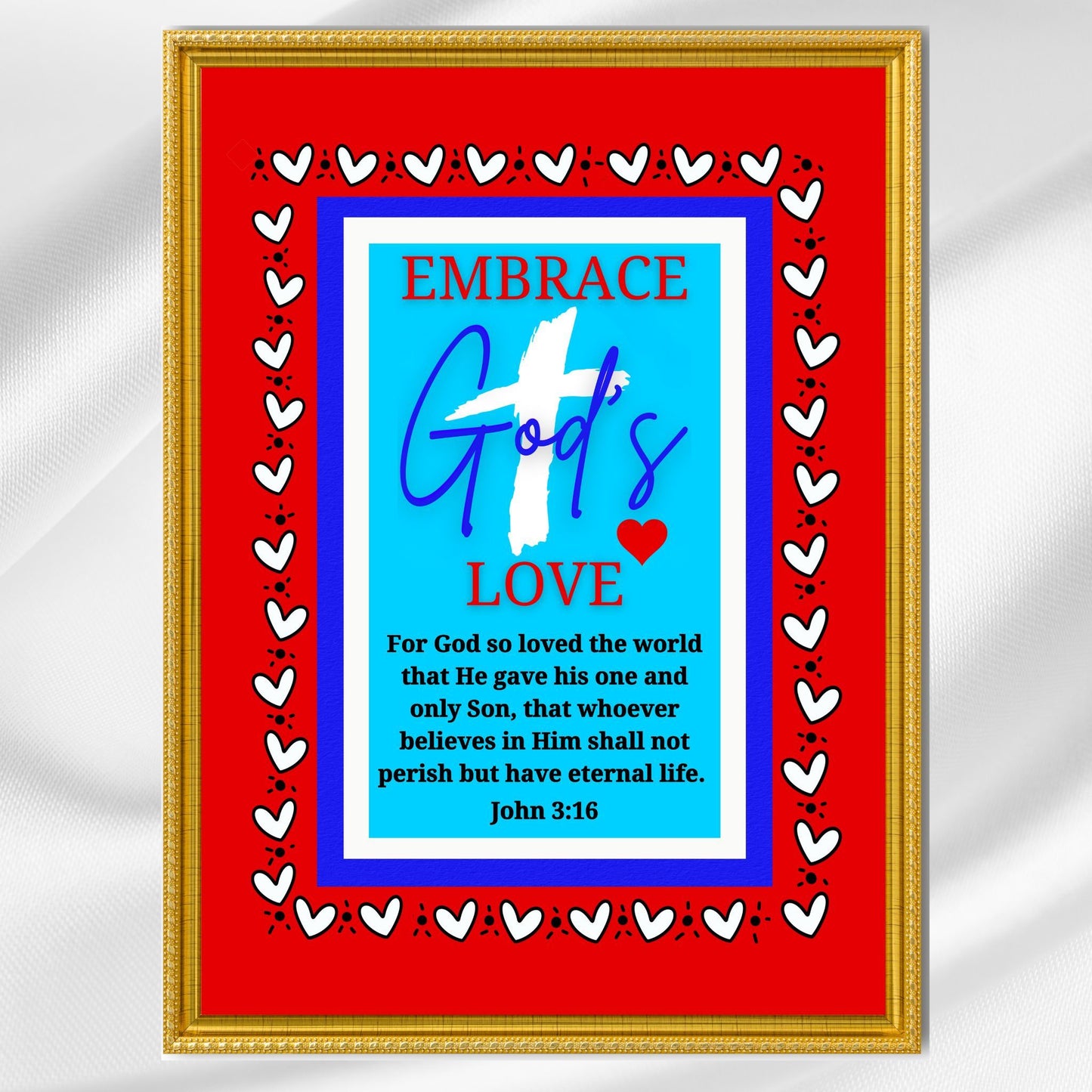 John 3:16 Bible Verse Print For God So Loved the World Poster Wall Art for Christian Affirmation Poster Colorful Jesus Cross Eternal Life Classic Semi-Glossy Paper Poster