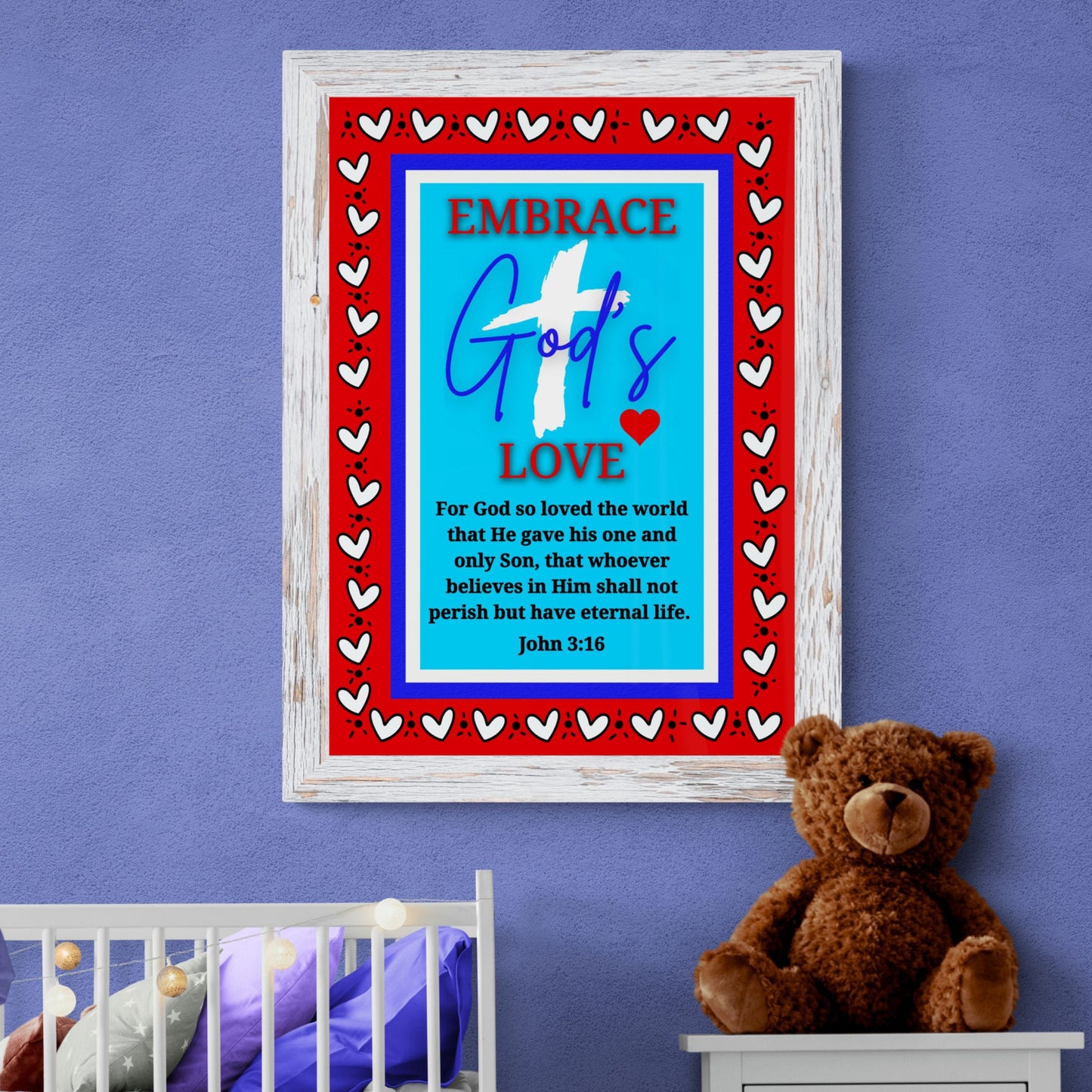 John 3:16 Bible Verse Print For God So Loved the World Poster Wall Art for Christian Affirmation Poster Colorful Jesus Cross Eternal Life Classic Semi-Glossy Paper Poster