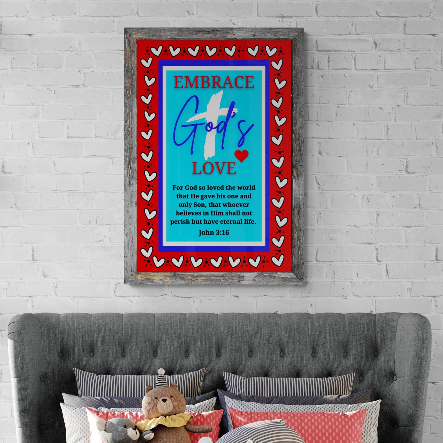 John 3:16 Bible Verse Print For God So Loved the World Poster Wall Art for Christian Affirmation Poster Colorful Jesus Cross Eternal Life Classic Semi-Glossy Paper Poster