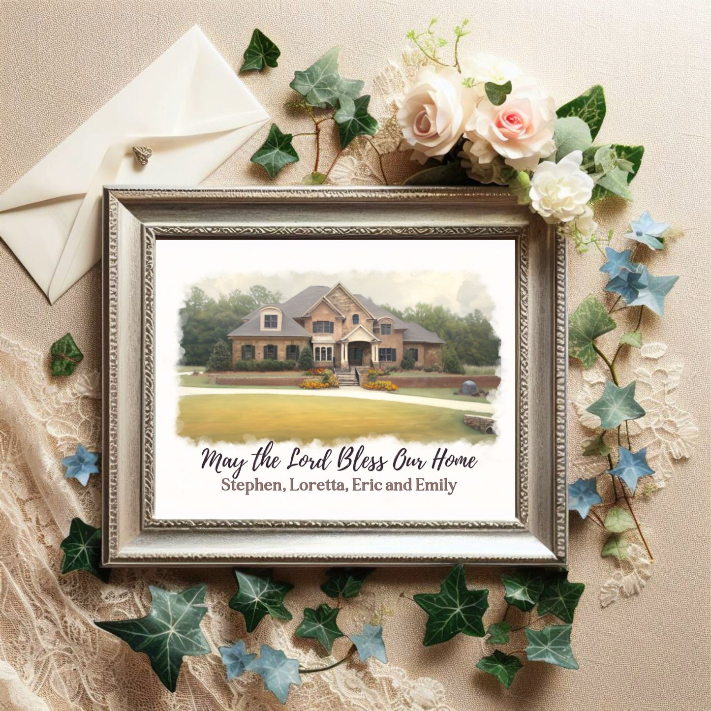 Bless Our Home Poster Print Painted House Personalized and Customizable Christian Themed Print