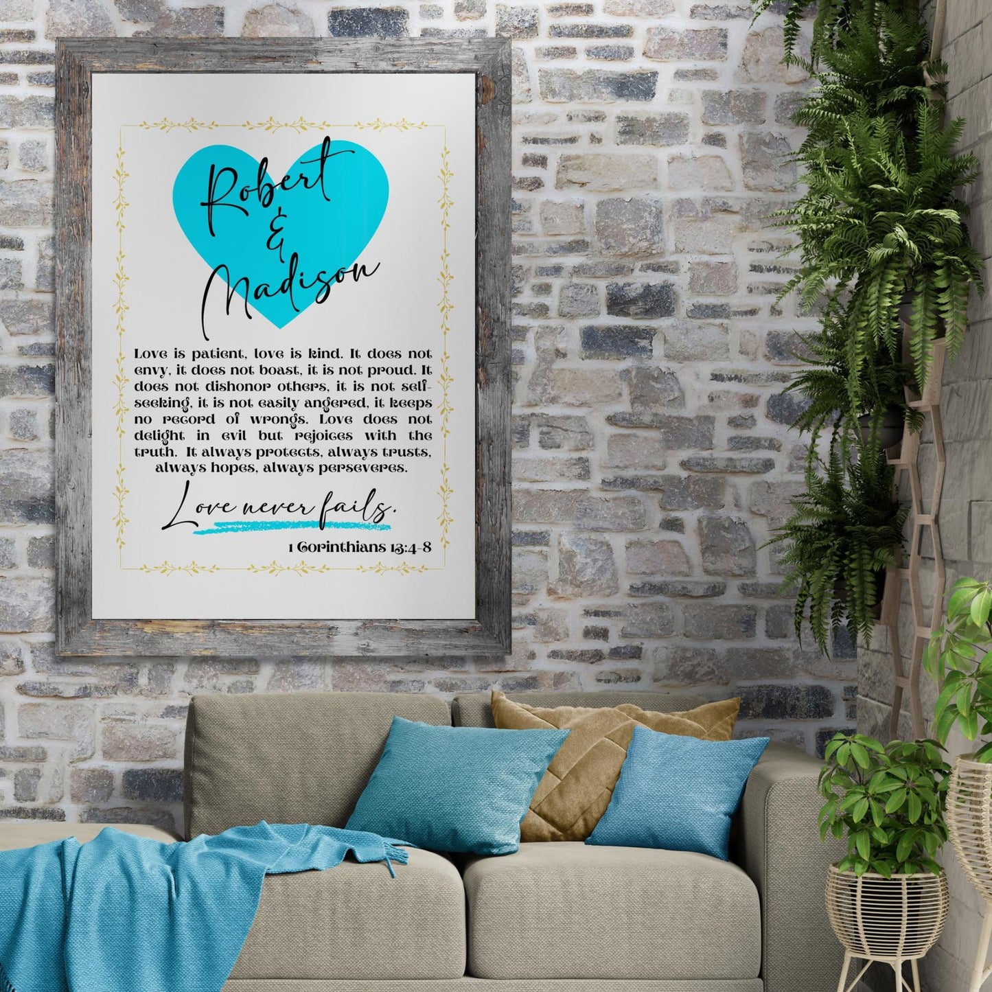 1 Corinthians 13 Print Personalized Custom Made Sign Love is Patient Wedding Gift Christian Wall Art Couple Names Anniversary Gift Love Sign