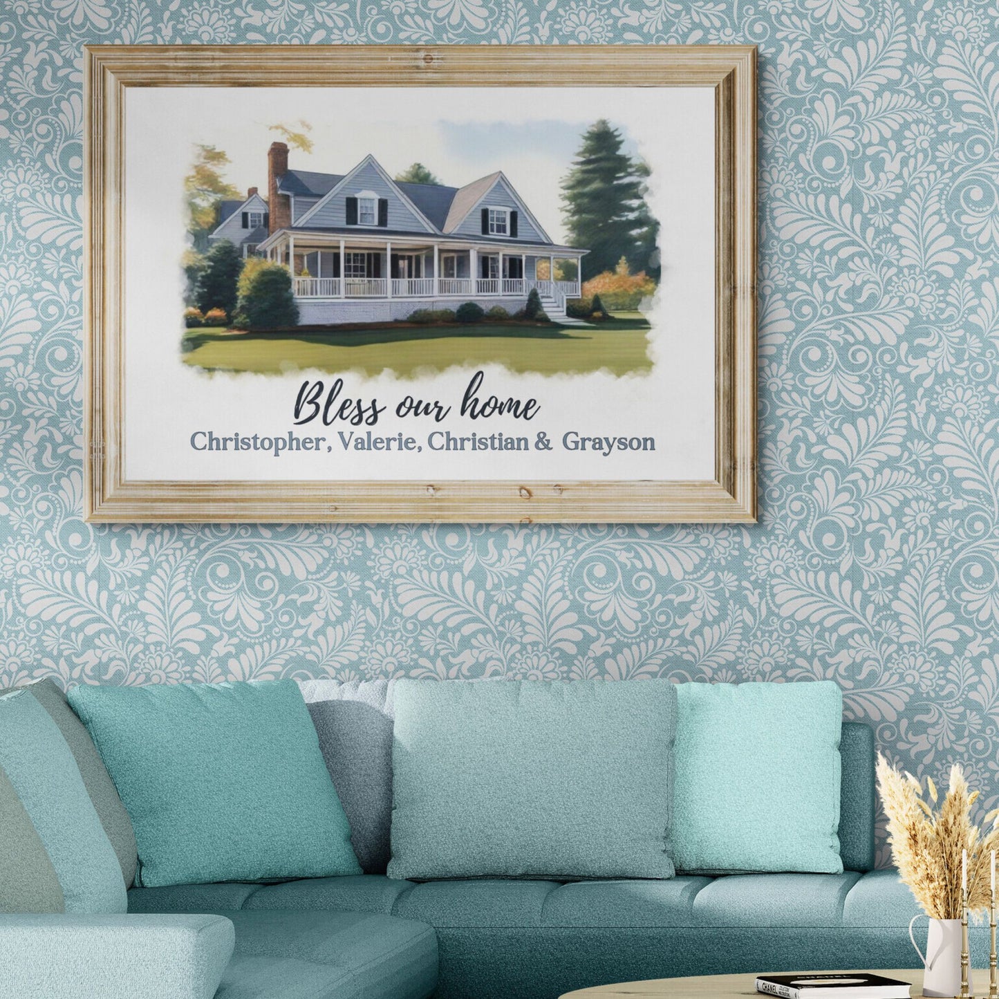 Bless Our Home Poster Print Painted House Personalized and Customizable Christian Themed Print