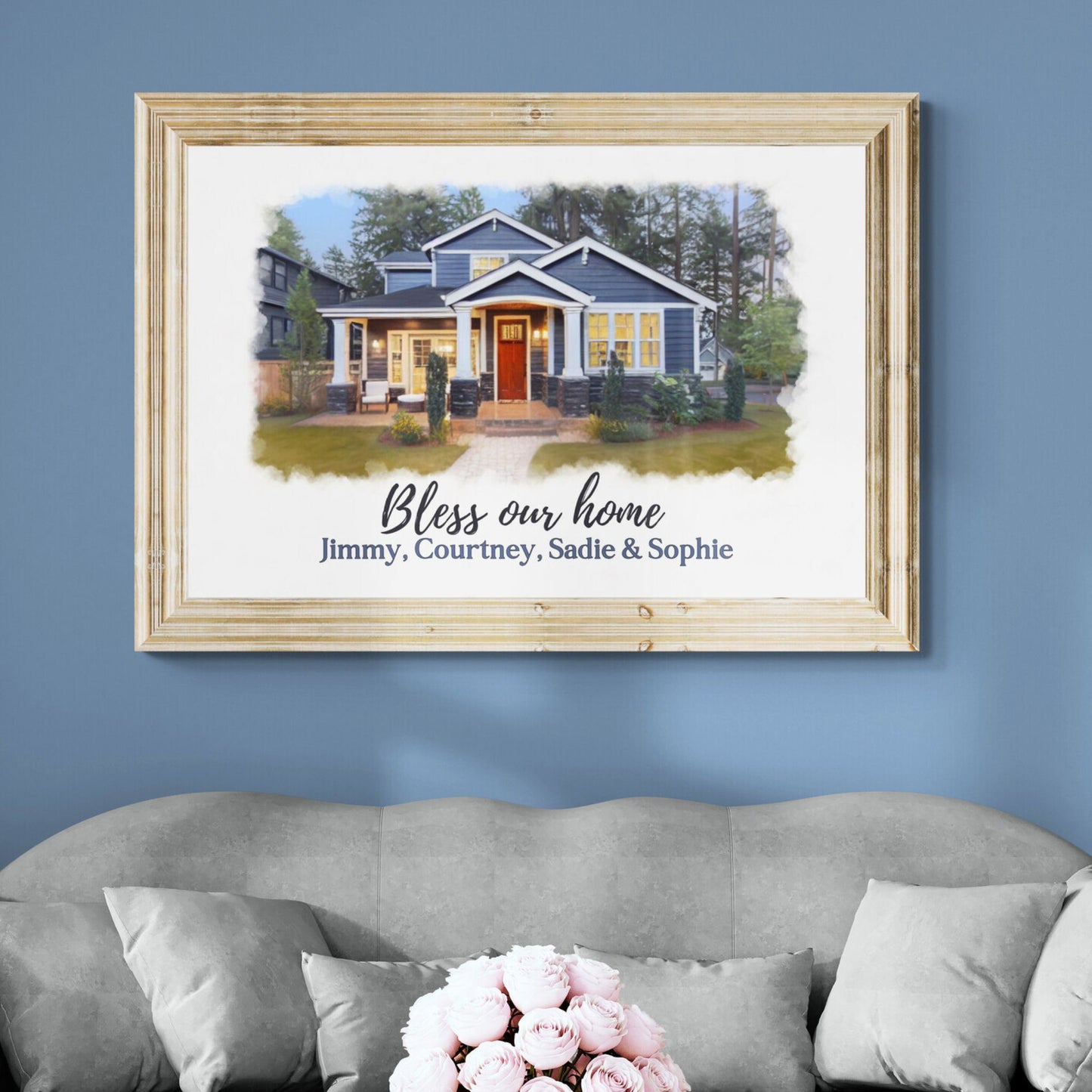 Bless Our Home Poster Print Painted House Personalized and Customizable Christian Themed Print