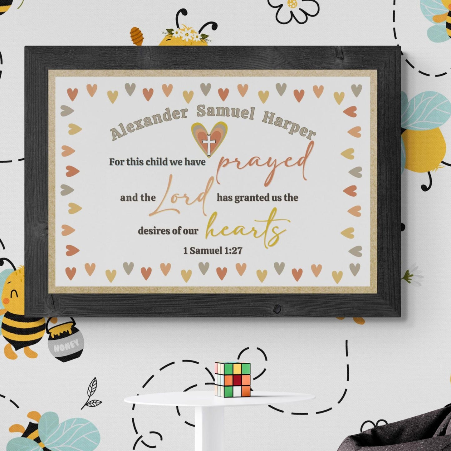 1 Samuel 1:27 Sign Custom Made Print Bible Verse Wall Art Personalized Name Sign For This Child We Have Prayed Hearts Sign Baby Nursery Art