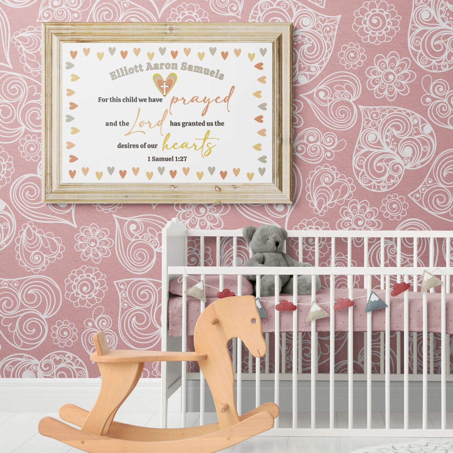 1 Samuel 1:27 Sign Custom Made Print Bible Verse Wall Art Personalized Name Sign For This Child We Have Prayed Hearts Sign Baby Nursery Art
