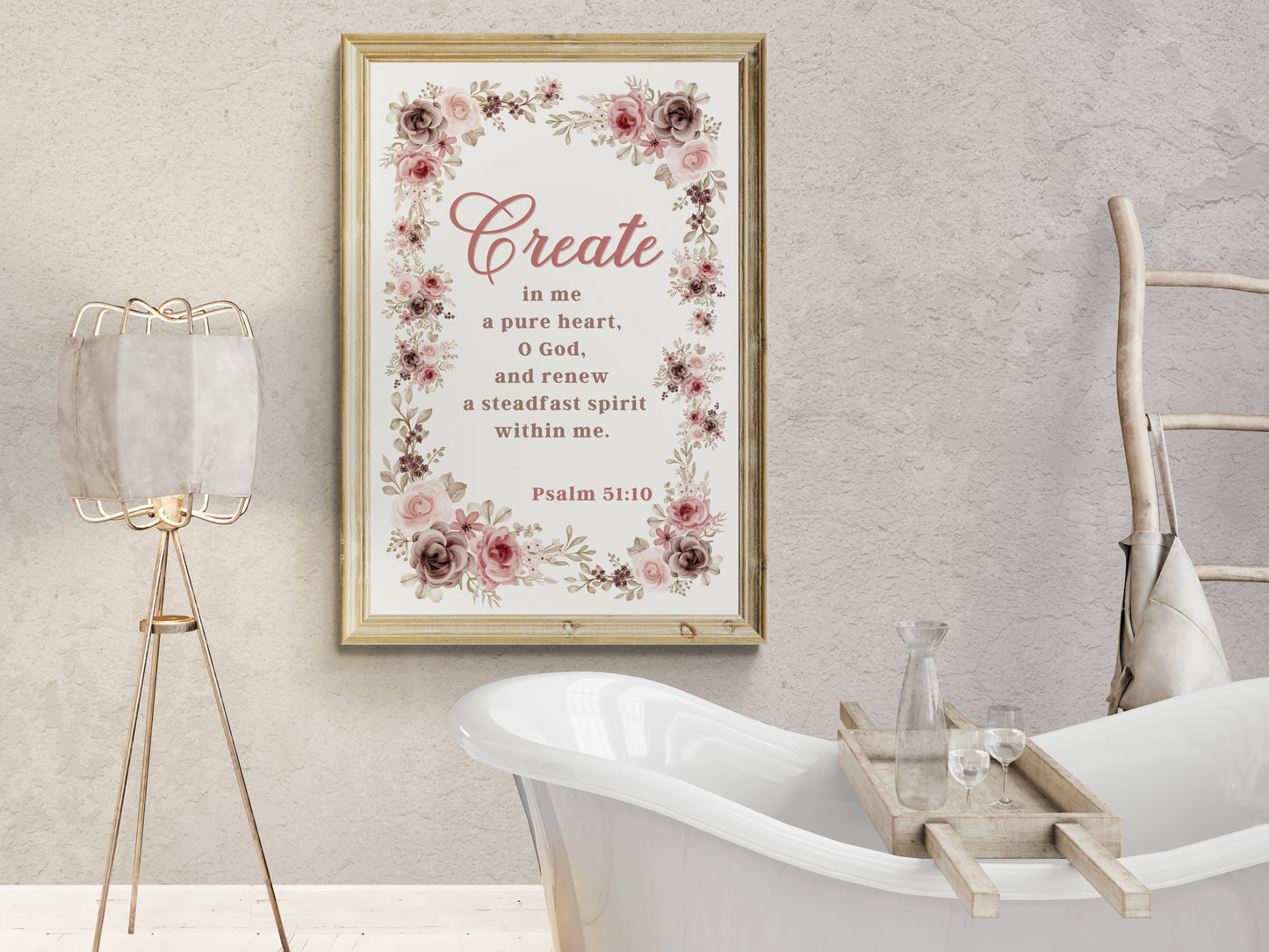 Psalm 51:10 Create in Me a Pure Heart Poster Print Renew a Steadfast Spirit Within Me Christian Wall Art Bible Verse Print Jesus PosterClassic Semi-Glossy Paper Poster