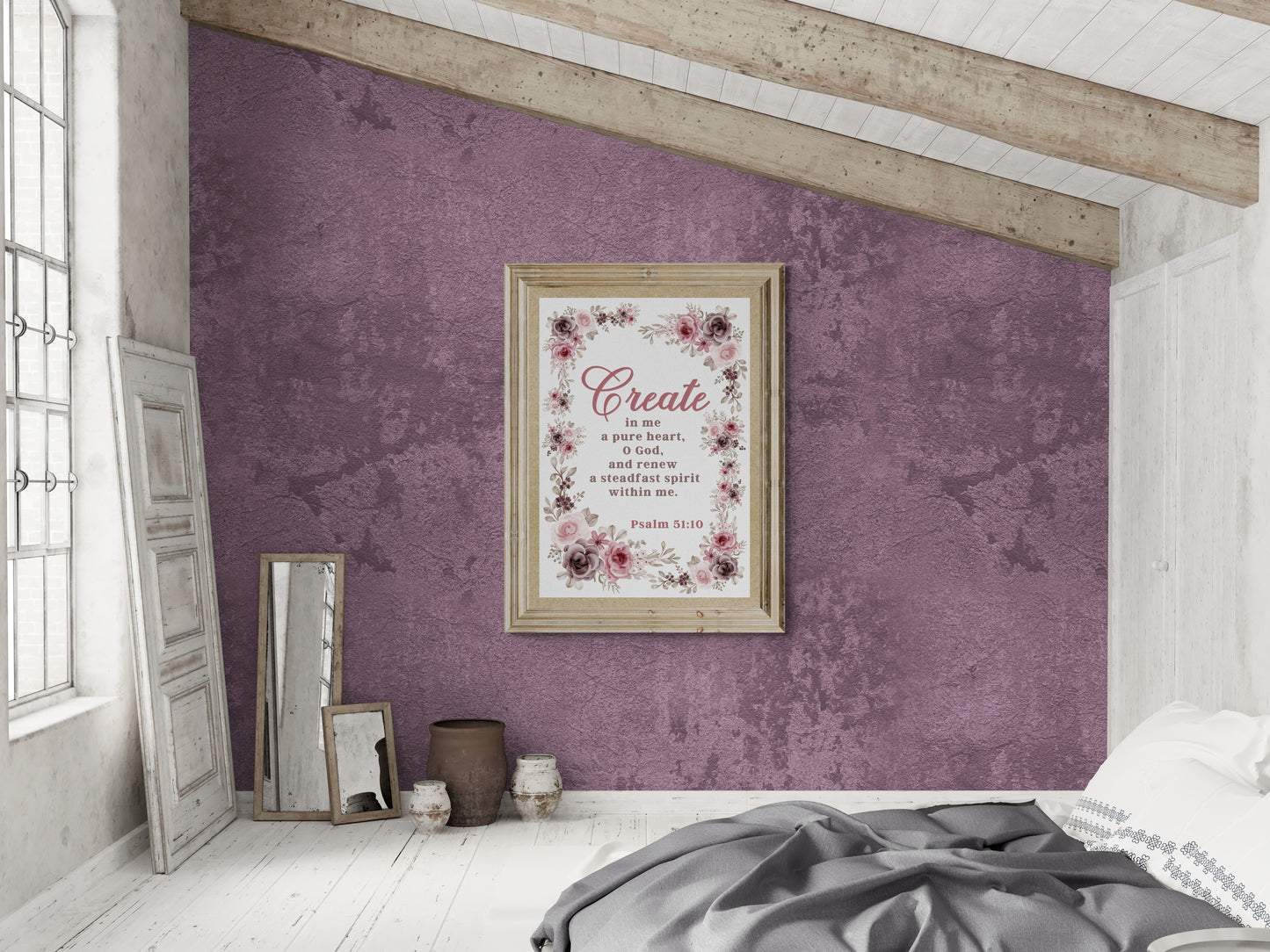 Psalm 51:10 Create in Me a Pure Heart Poster Print Renew a Steadfast Spirit Within Me Christian Wall Art Bible Verse Print Jesus PosterClassic Semi-Glossy Paper Poster