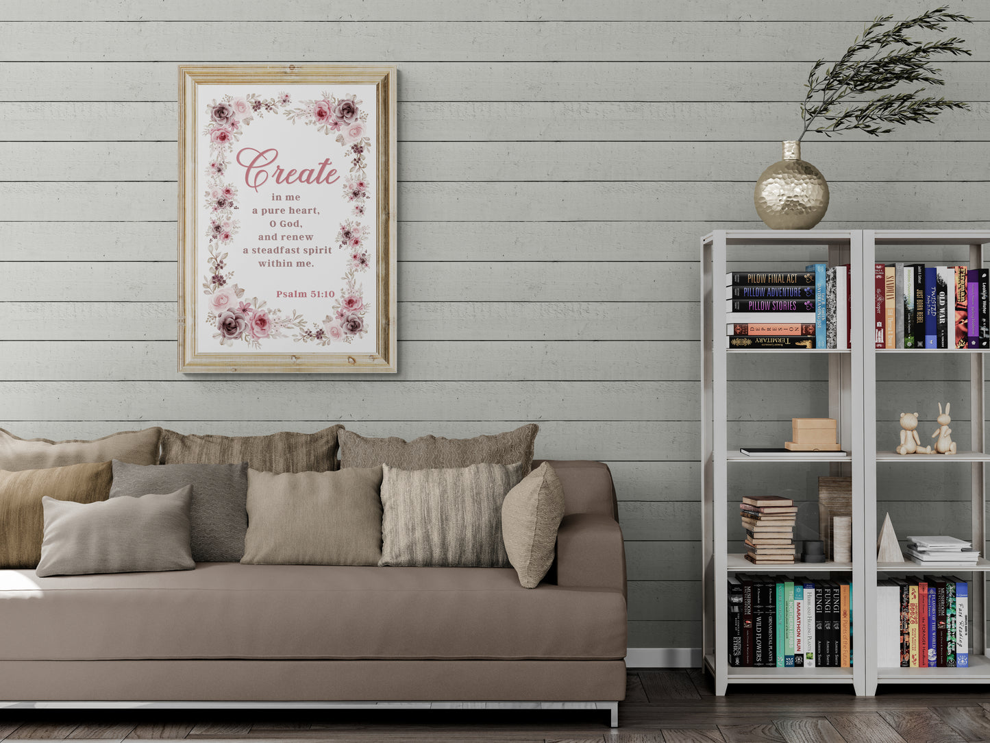 Psalm 51:10 Create in Me a Pure Heart Poster Print Renew a Steadfast Spirit Within Me Christian Wall Art Bible Verse Print Jesus PosterClassic Semi-Glossy Paper Poster