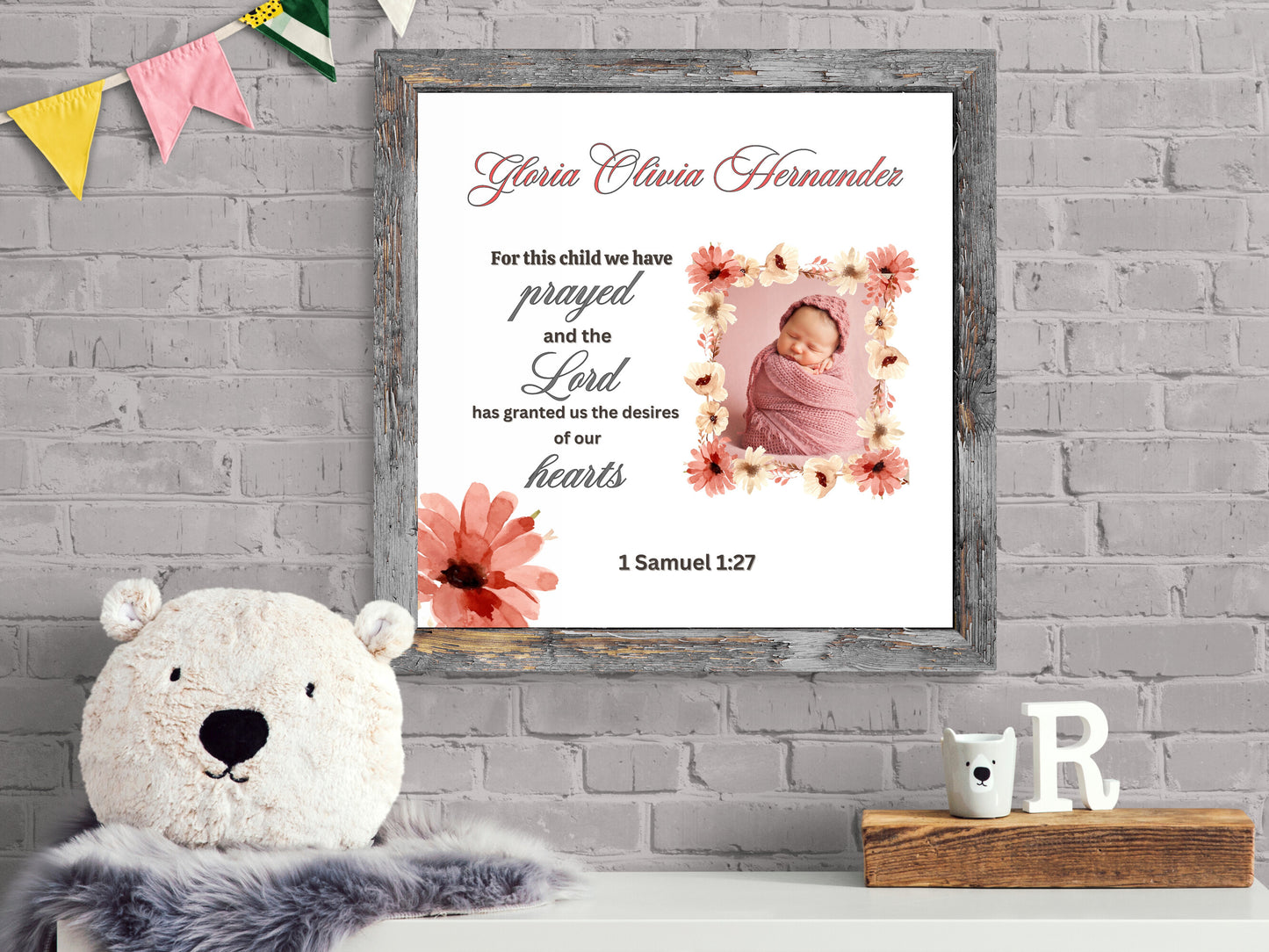 1 Samuel 1:27 Sign For This Child We Have Prayed Personalized Nursery Wall Art Christian Wall Decor Above Crib Sign Custom Horizontal Sign
