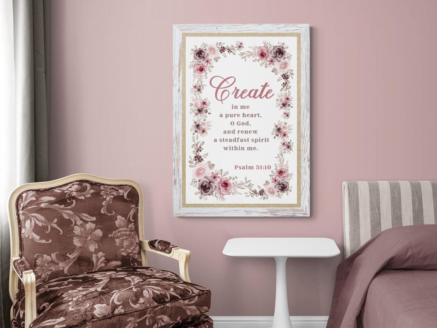 Psalm 51:10 Create in Me a Pure Heart Poster Print Renew a Steadfast Spirit Within Me Christian Wall Art Bible Verse Print Jesus PosterClassic Semi-Glossy Paper Poster