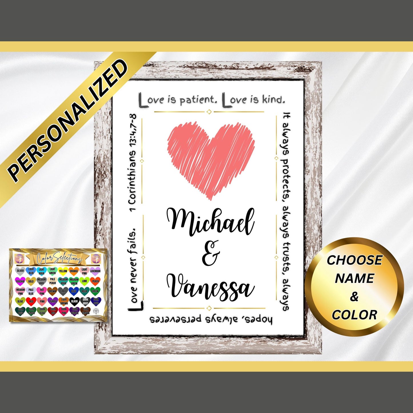 1 Corinthians 13 Print Personalized Custom Made Sign Love is Patient Christian Wall Art Wedding Gift Custom Couple Names Anniversary Gift