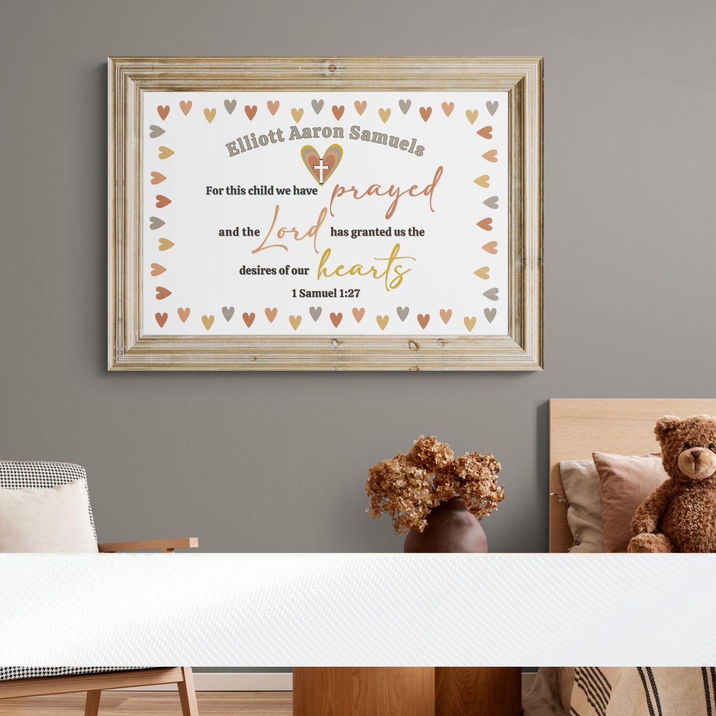 1 Samuel 1:27 Sign Custom Made Print Bible Verse Wall Art Personalized Name Sign For This Child We Have Prayed Hearts Sign Baby Nursery Art