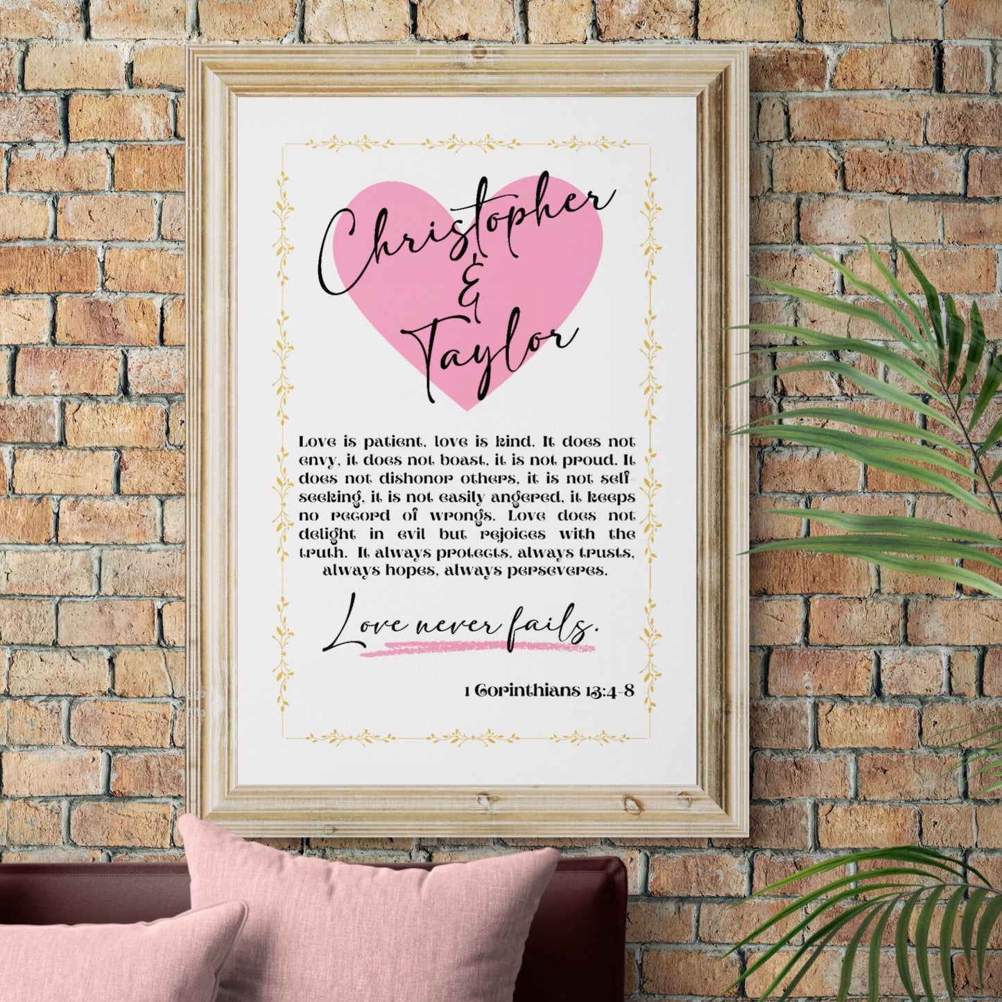 1 Corinthians 13 Print Personalized Custom Made Sign Love is Patient Wedding Gift Christian Wall Art Couple Names Anniversary Gift Love Sign