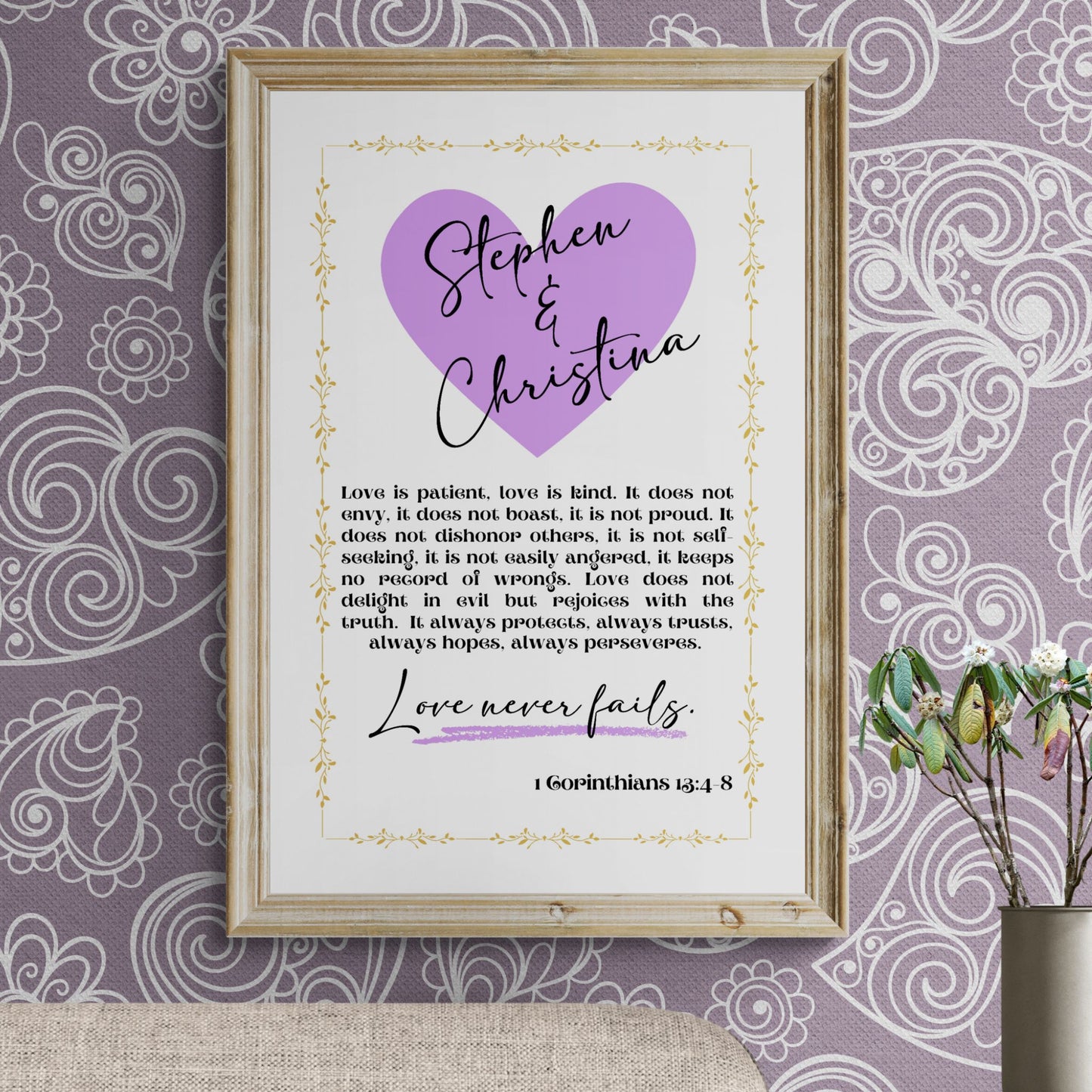 1 Corinthians 13 Print Personalized Custom Made Sign Love is Patient Wedding Gift Christian Wall Art Couple Names Anniversary Gift Love Sign