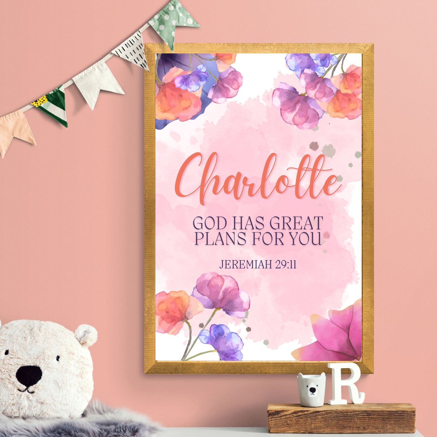 Jeremiah 29:11 Poster Print God Has Great Plans For You Personalized Custom Made Christian Wall Art Nursery Room Decor Watercolor Floral Art
