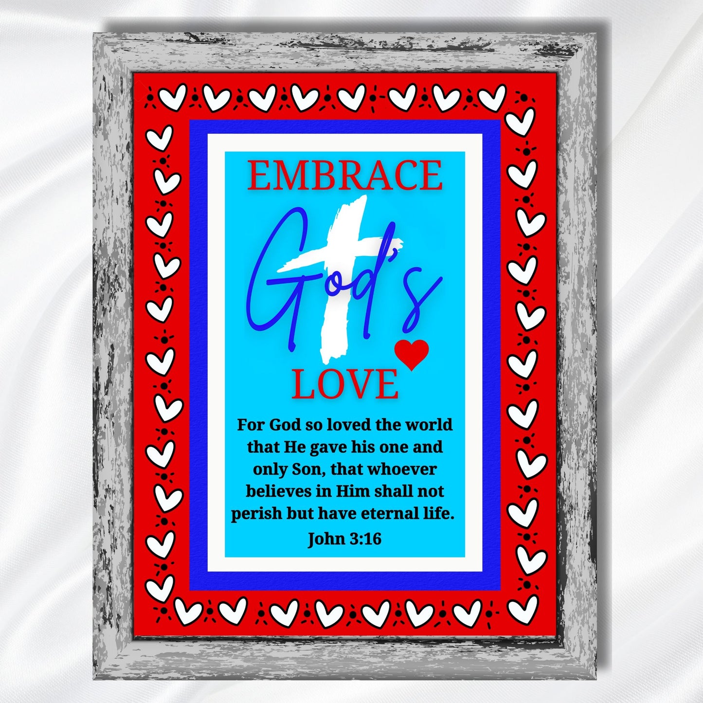 John 3:16 Bible Verse Print For God So Loved the World Poster Wall Art for Christian Affirmation Poster Colorful Jesus Cross Eternal Life