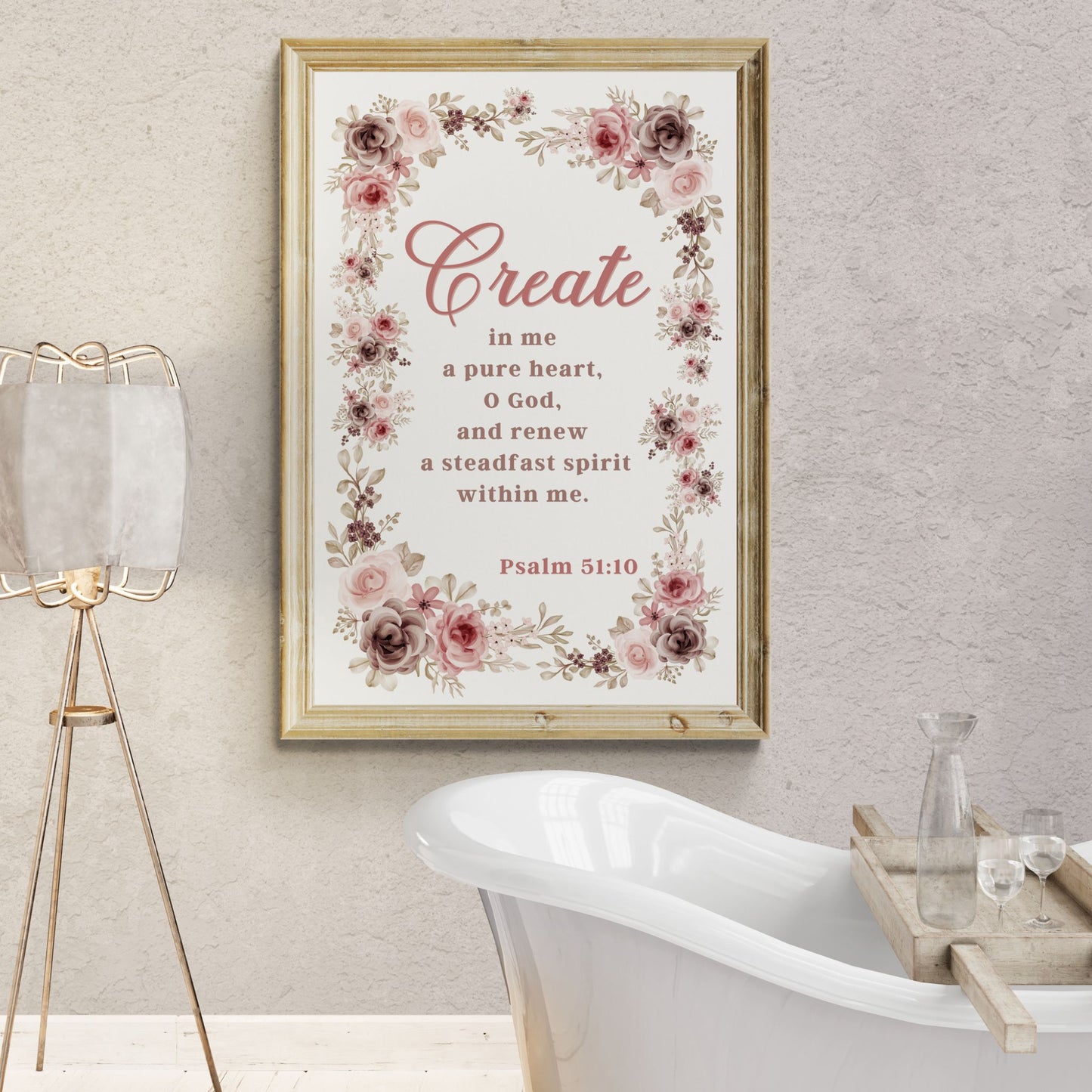 Psalm 51:10 Create in Me a Pure Heart Poster Print Renew a Steadfast Spirit Within Me Christian Wall Art Bible Verse Print Jesus Poster