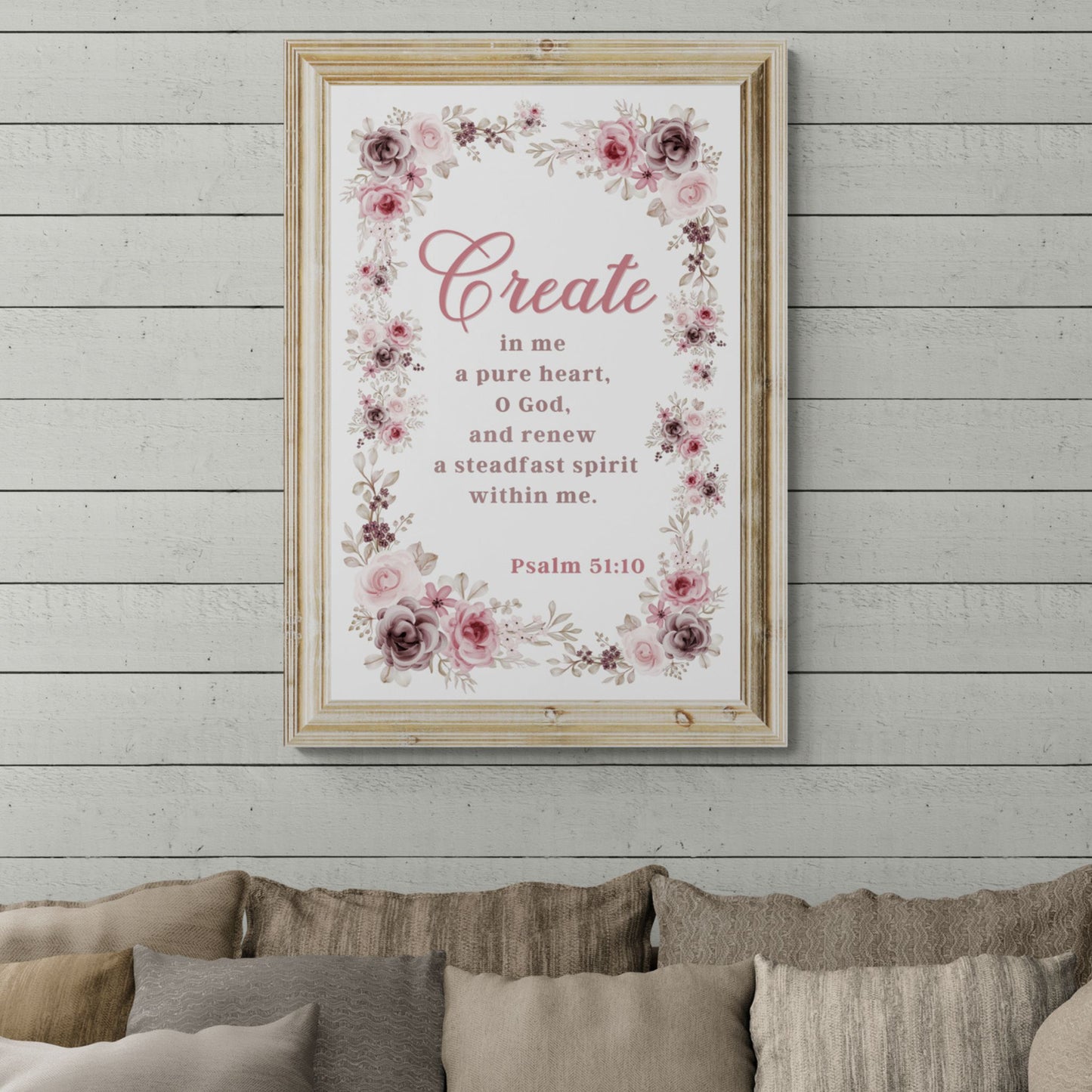 Psalm 51:10 Create in Me a Pure Heart Poster Print Renew a Steadfast Spirit Within Me Christian Wall Art Bible Verse Print Jesus Poster