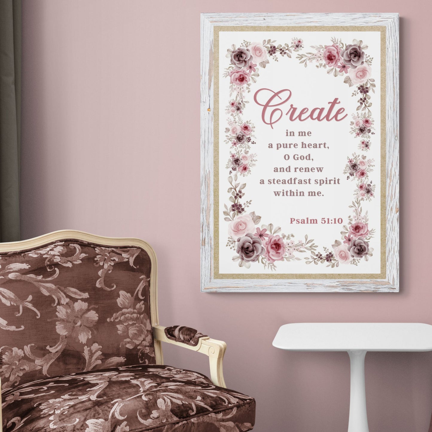 Psalm 51:10 Create in Me a Pure Heart Poster Print Renew a Steadfast Spirit Within Me Christian Wall Art Bible Verse Print Jesus Poster