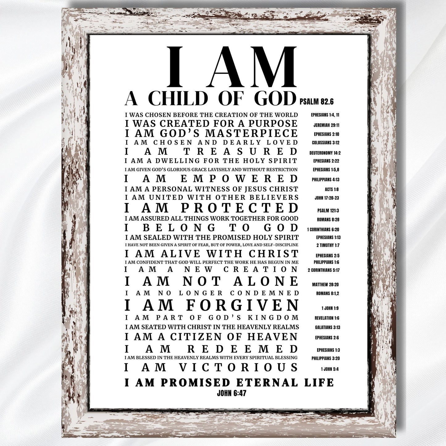 Psalm 82:6 I am a Child of God poster I am God's Masterpiece Print God's Child Christian Wall Art Created For a Purpose Bible Verse Print