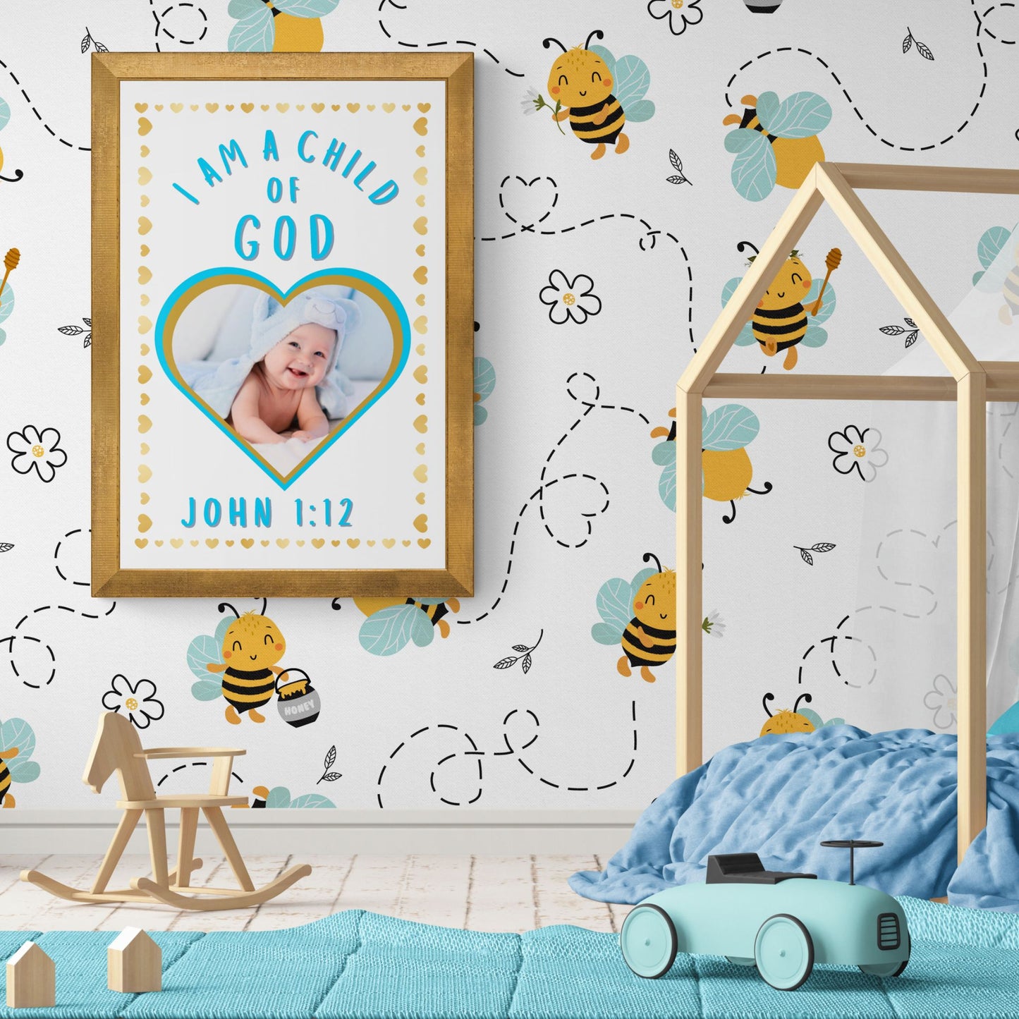 John 1:12 Bible Verse Print I Am A Child of God Poster Personalized Custom Made Christian Wall Art Bible Verse Poster Baby Nursery Gift