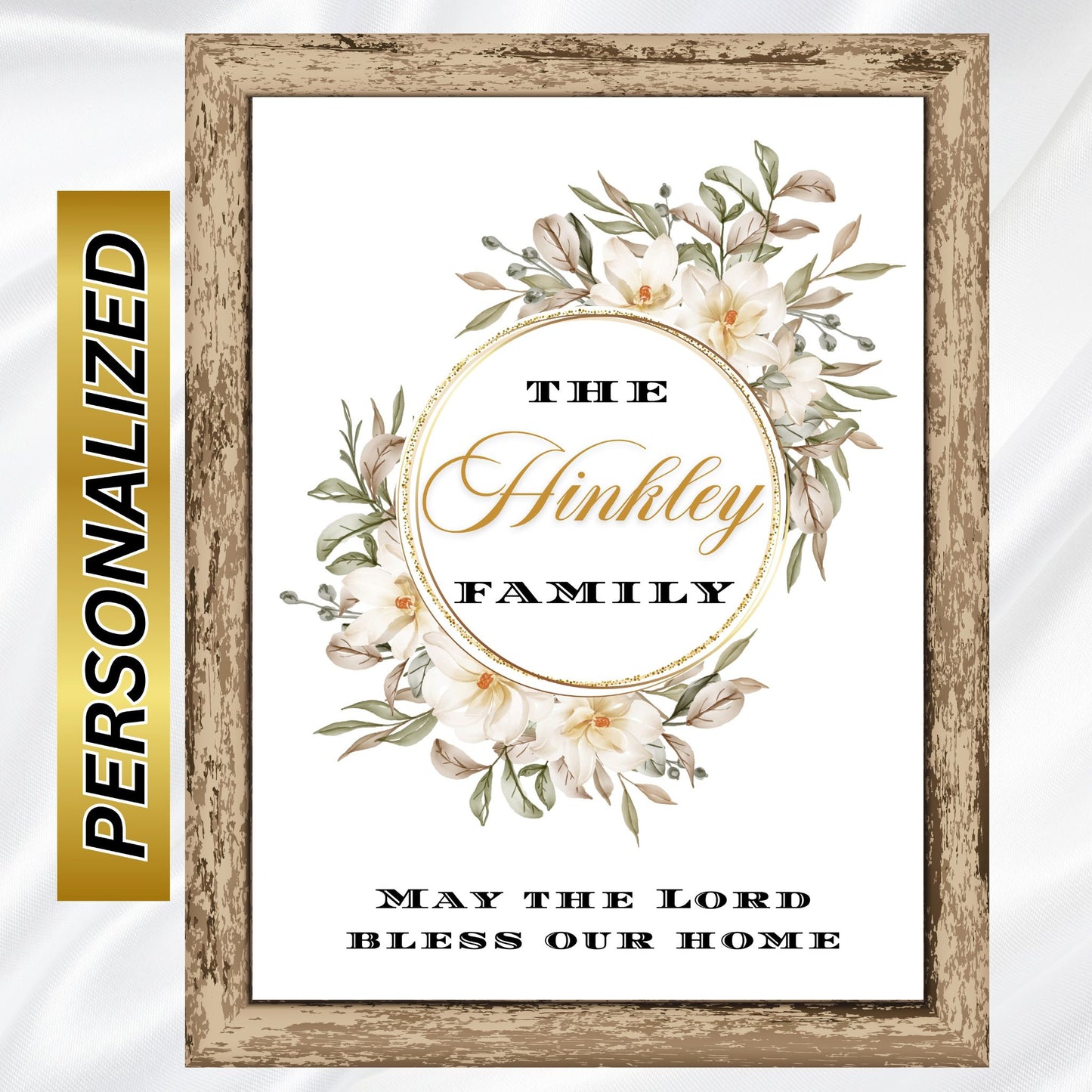 Personalized Custom Made Last Name Sign Christian Wall Art Flower Print May the Lord Bless Our Home Sign Wedding Gift Anniversary Gift