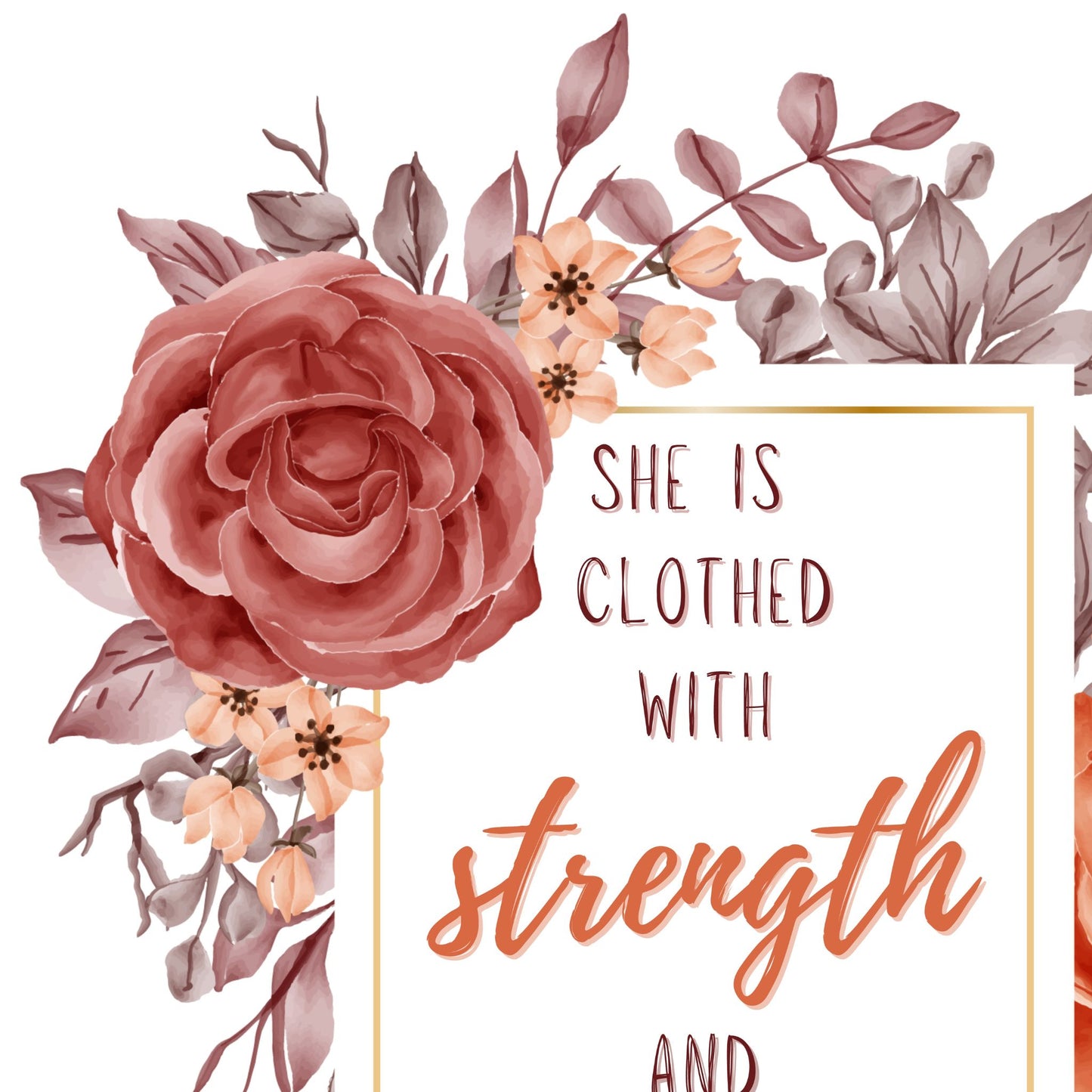 Proverbs 31:25 Print Christian Wall Art She is Clothed with Strength and Dignity Poster Feminine Print Girls Bedroom Wall Art Dorm Decor