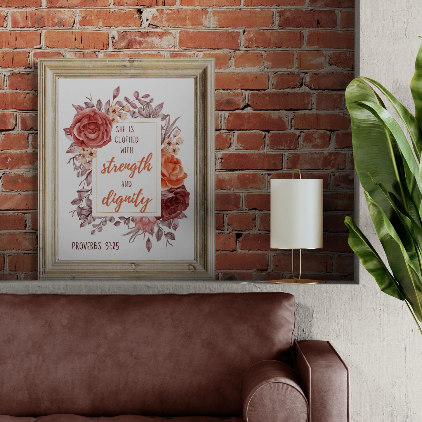 Proverbs 31:25 Print Christian Wall Art She is Clothed with Strength and Dignity Poster Feminine Print Girls Bedroom Wall Art Dorm Decor