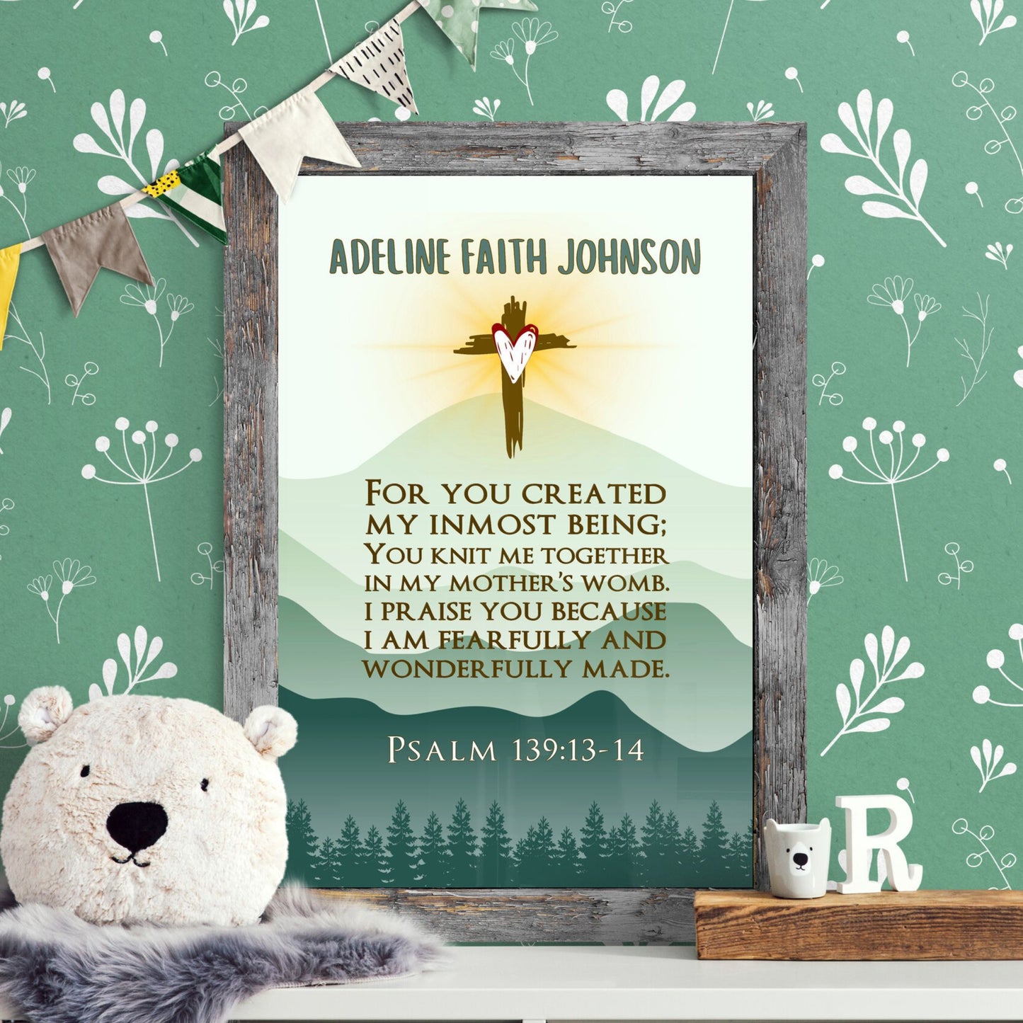 Psalm 139:13-14 I am Fearfully and Wonderfully Made Print Christian Wall Art Bible Verse Poster Baby Shower Gift Knit Me in My Mother's Womb