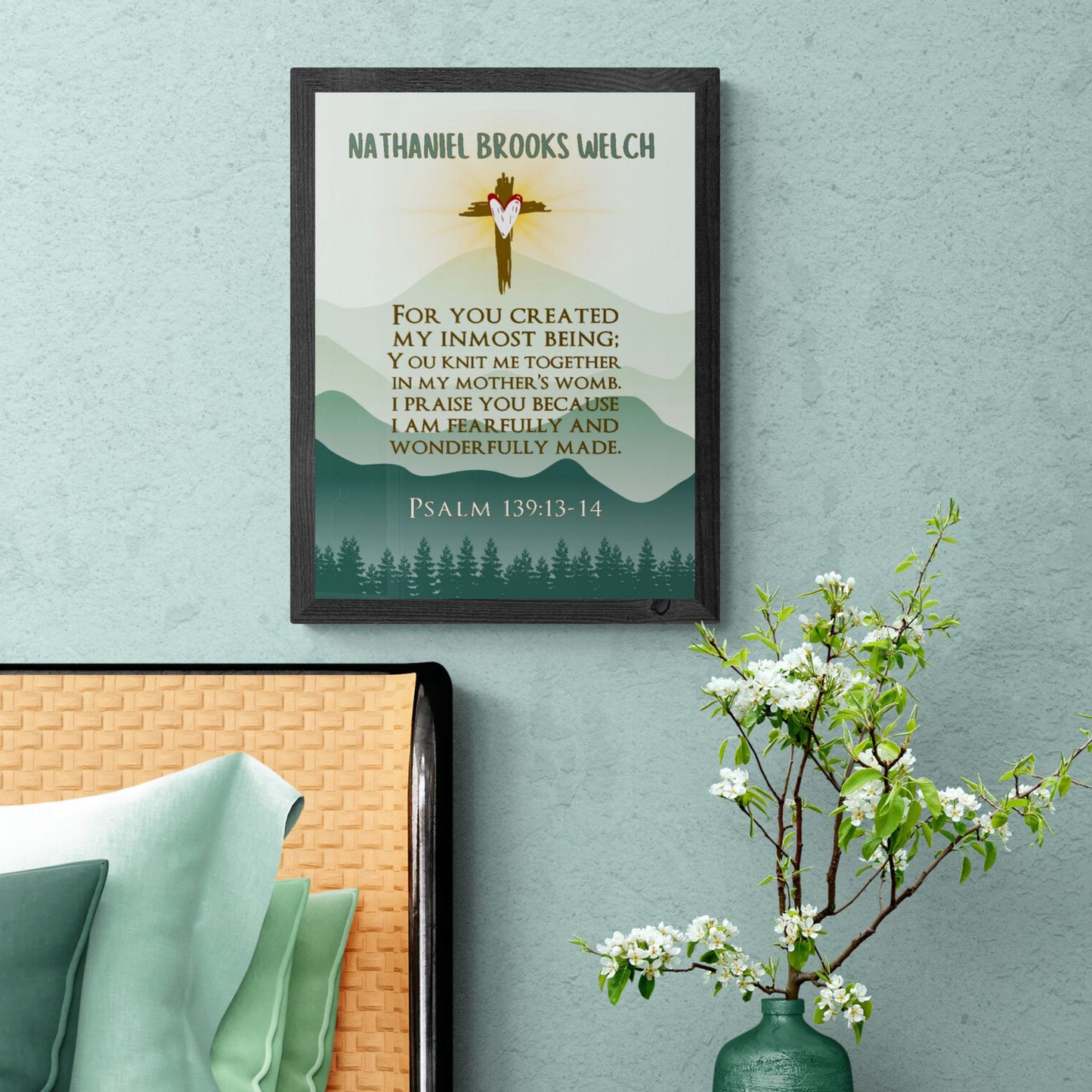 Psalm 139:13-14 I am Fearfully and Wonderfully Made Print Christian Wall Art Bible Verse Poster Baby Shower Gift Knit Me in My Mother's Womb