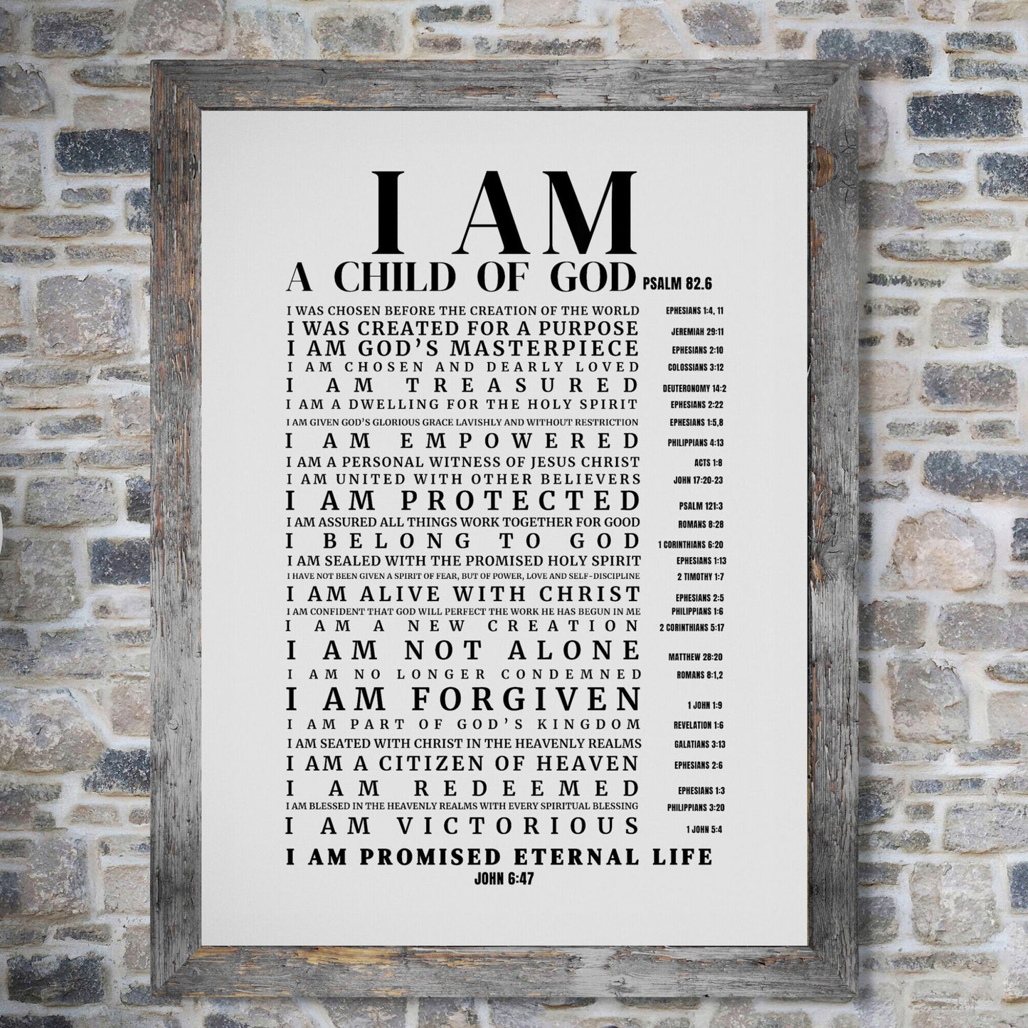 Psalm 82:6 I am a Child of God poster I am God's Masterpiece Print God's Child Christian Wall Art Created For a Purpose Bible Verse Print