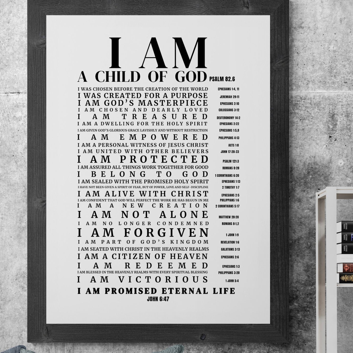 Psalm 82:6 I am a Child of God poster I am God's Masterpiece Print God's Child Christian Wall Art Created For a Purpose Bible Verse Print